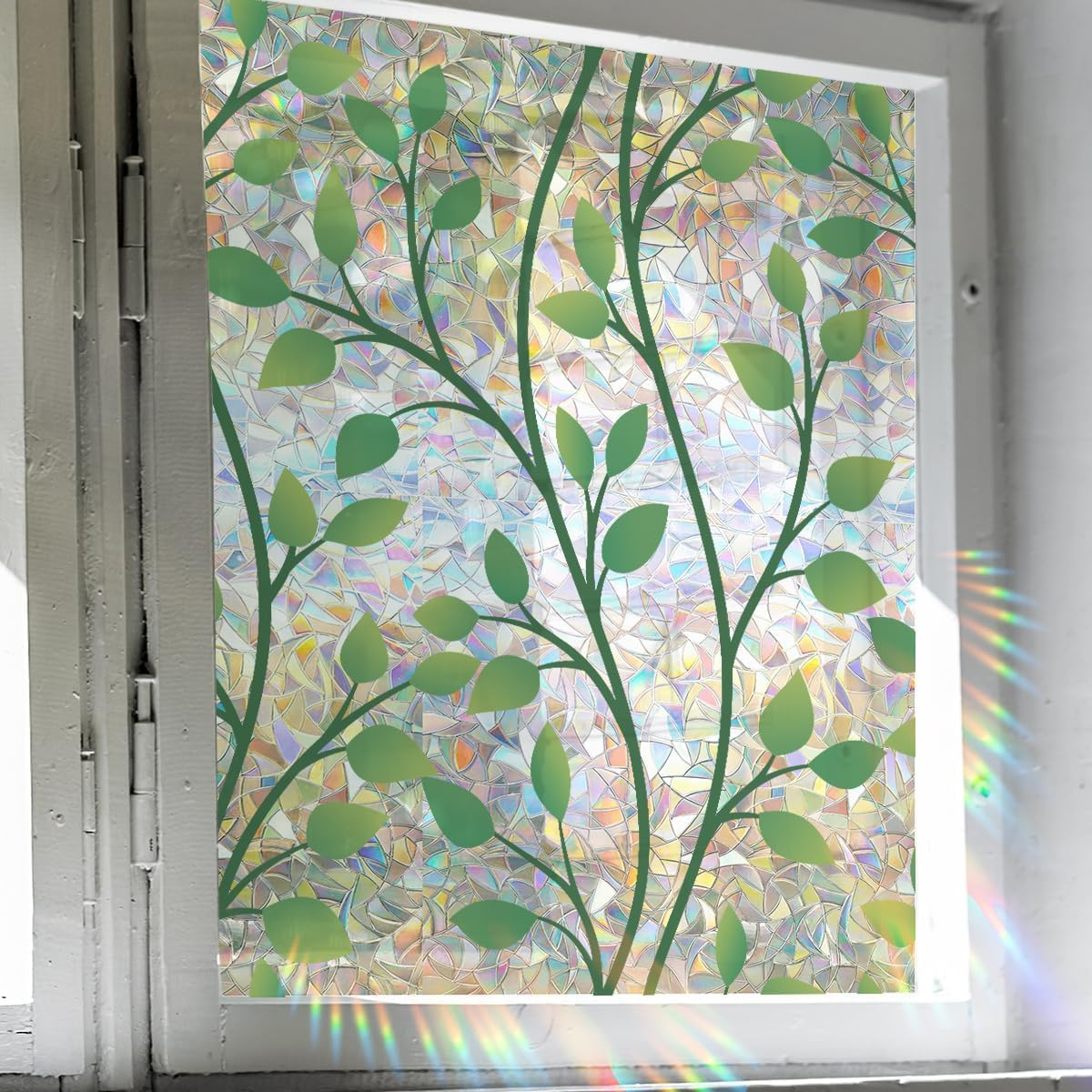 Window Stained Glass Film, Stained Glass Window Film, Window Privacy Films, Rainbow Glass Decals Stickers, Sun Blocking Window Clings for Home Office Living Room Window Door Decor (Leaves) - Leaves image number 2