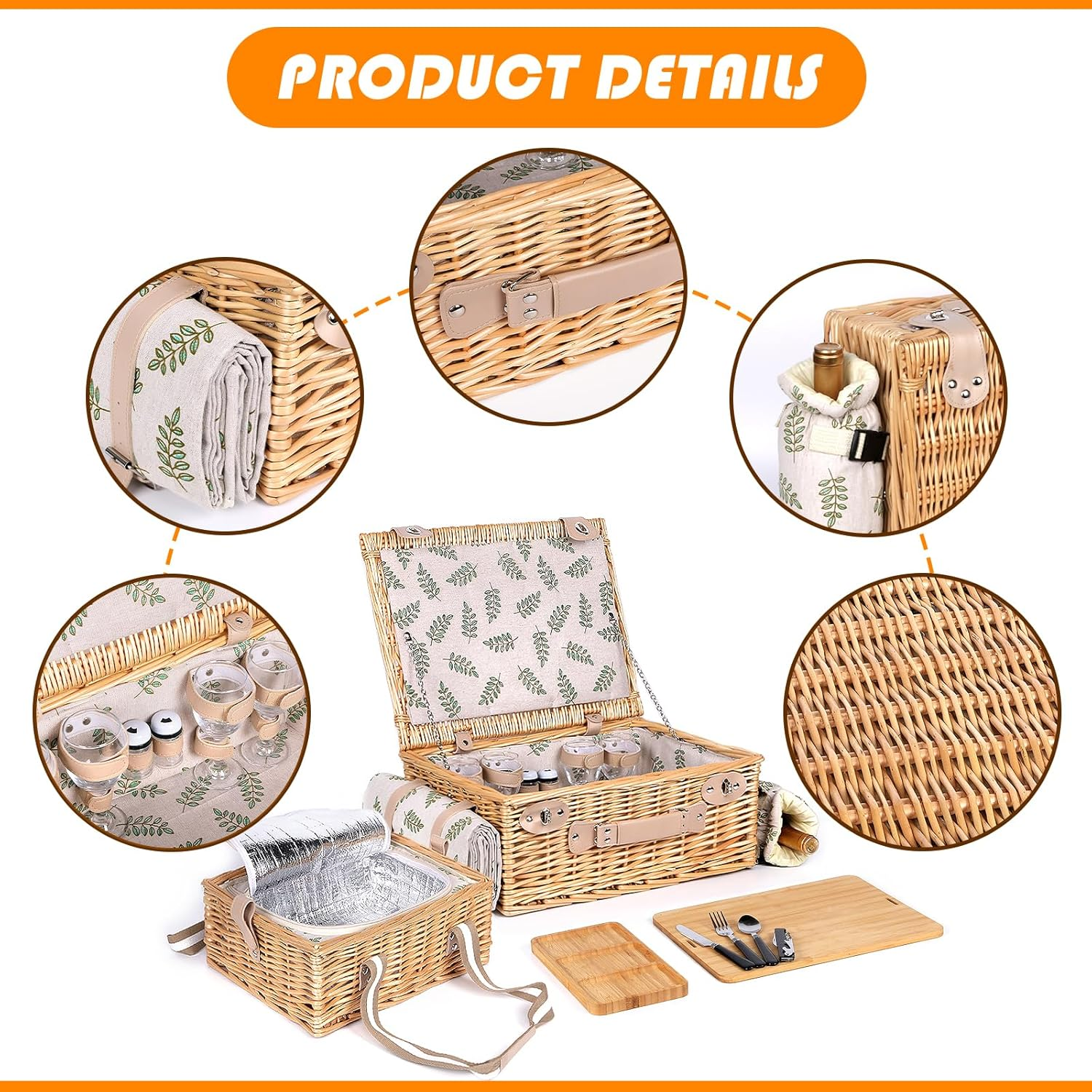 Hap Tim Dual Wicker Picnic Basket Set with Blanket Charcuterie Boards for 2/4/6 - Unique Gifts Ideas for Couple, Engagement, Wedding, Bridal Shower, Family, Christmas - White Elephant Gifts for Adults