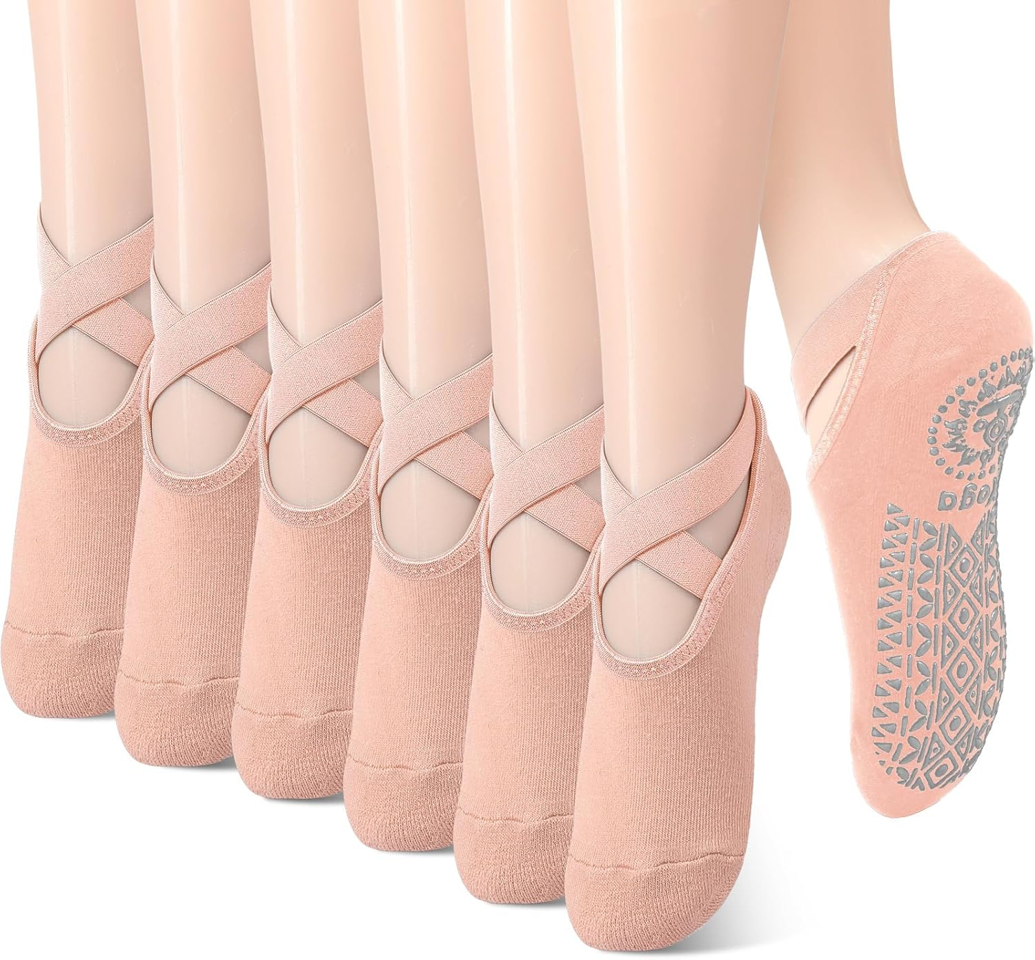 Geyoga 6 Pairs Yoga Socks for Women Nonslip Barre Socks with Straps Ballet Dance Socks for Yoga Pilates Ballet Barre Dance