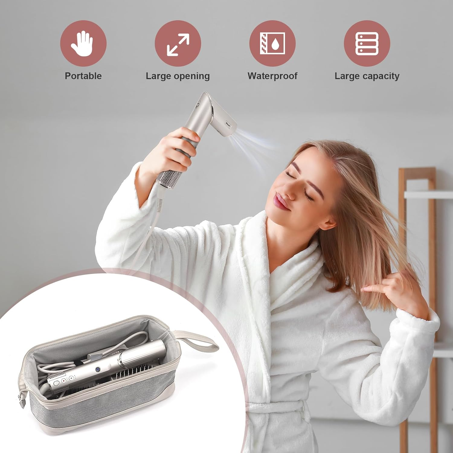 Buwico Airwrap Travel Case for Dyson/Shark Flexstyle, Travel Pouch for Dyson Airwrap/Shark Flexstyle Complete Styler and Attachments, Travel Bag for Dyson/Shark Hair Dryer, Off-White, Travel Case