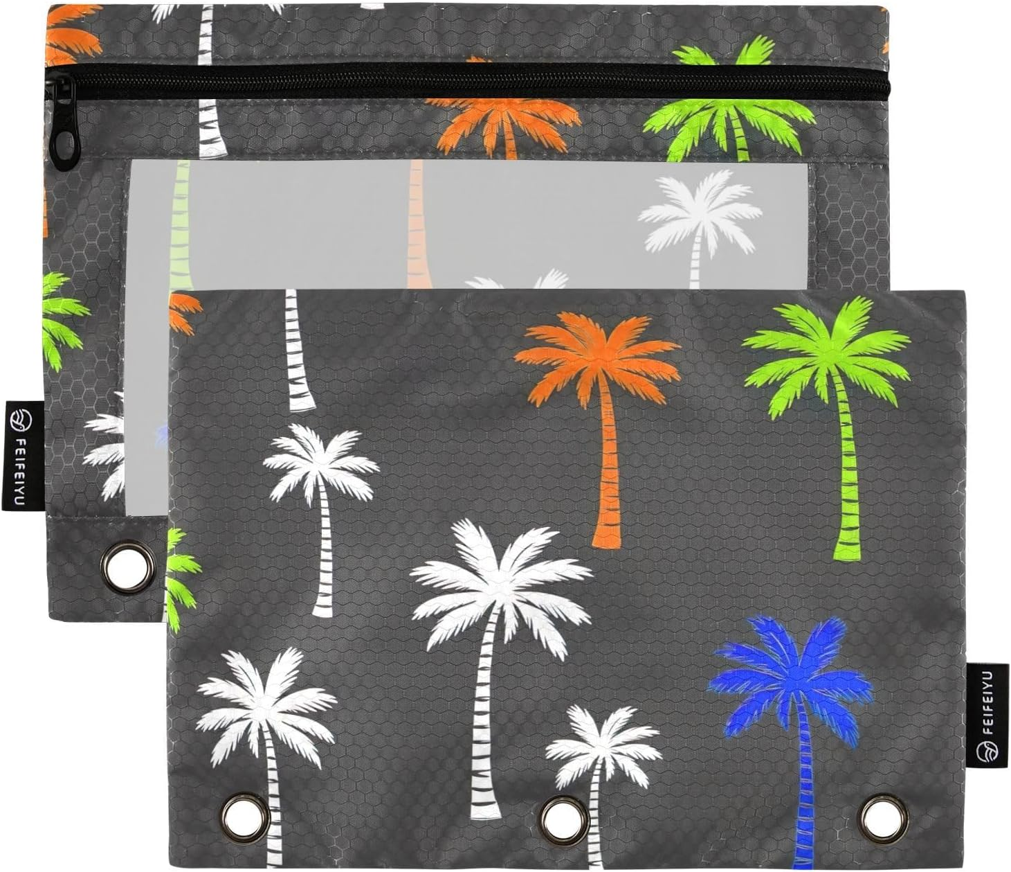 Orange Basketball Players Black Pencil Zipper Pouch with Clear Window for Home/Office/School Supplies, 2 Pack