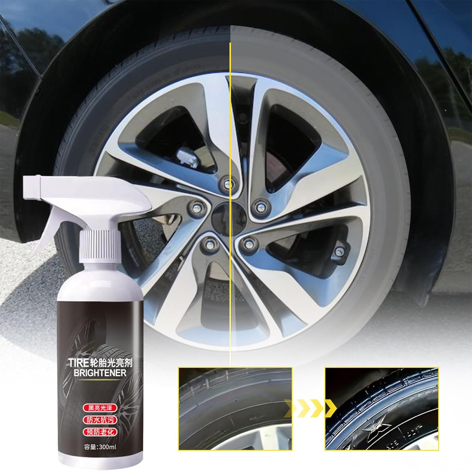 Car Tire Shine Spray,300Ml Black Glossy Restorer | Tyre Shine for Cars,For Coating Detailing Care Long Lasting Protection image number 6