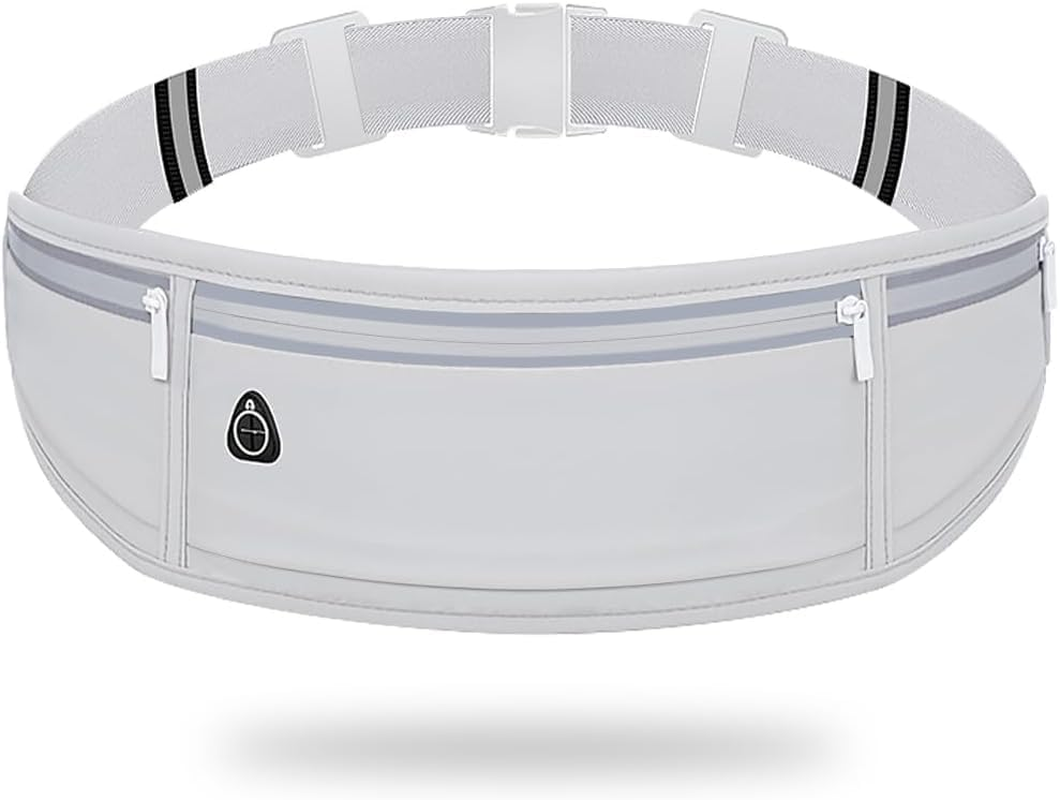 Slim Running Belt Fanny Packs for Women & Men, 3 Pockets Adjustable Reflective Waist Pack Runners Bag Money Belt Phone Holder for Running Sports Hiking Traveling (Black)