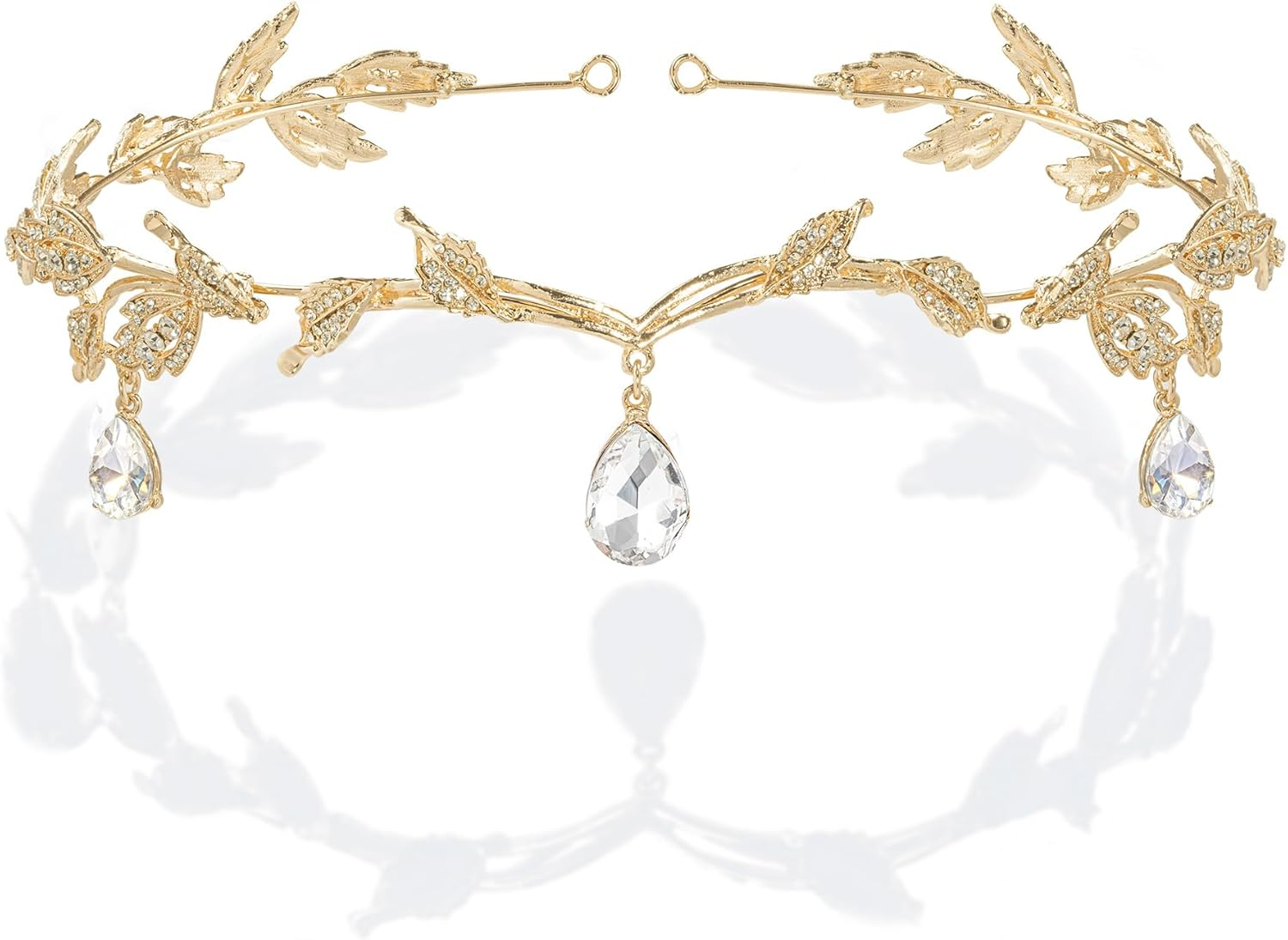 BABEYOND Crystal Leaf Wedding Headpiece Headband Bridal Bridesmaid Forehead Band Rhinestone Bridal Tiara Crown with Gift Box