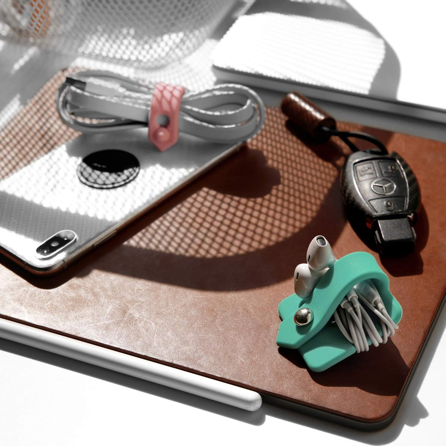 Cord Organizer Tangle-Free Earphone Organizer Headphone Earphone Cable Organizer Cord Wrap Winder Earbuds Wrap Winder Cord Manager Cable Winder 2 Pieces Black+Blue image number 4