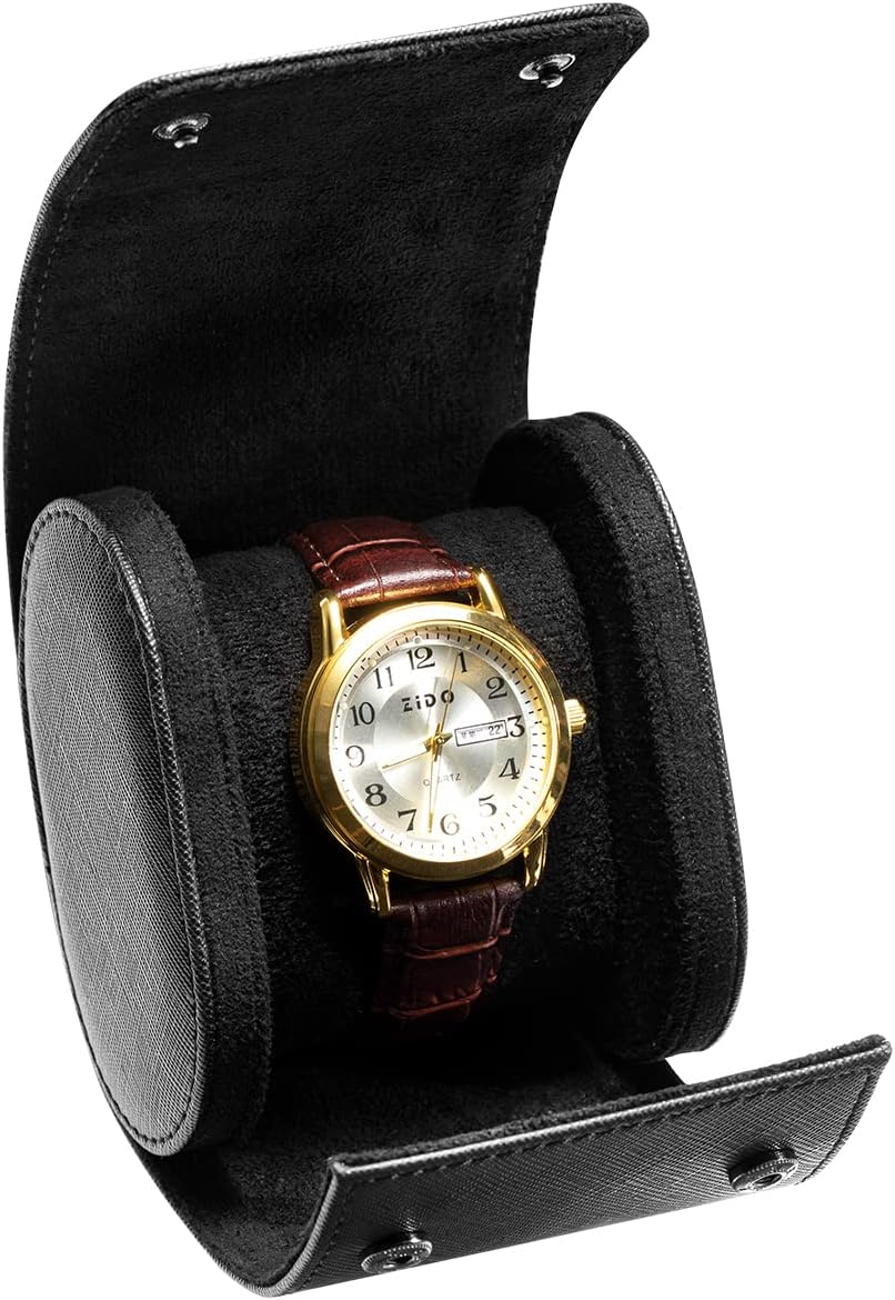 ROSELLE Watch Roll Travel Case for Men and Women - 3 Watch Organizer with Innovative Removable Pillows & Solid Dividers for Home, Travel and Display (Black Cross)