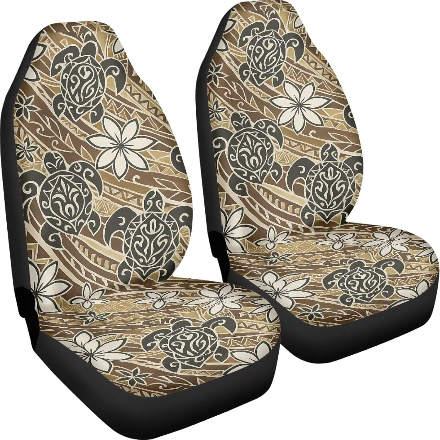 Bulopur Sea Turtle Car Front Seat Covers Full Set Polynesia Floral Auto Seat Covers Stretchable Polyester Automotive Cushion Cover Soft Breathable Auto Interior Decorations image number 3