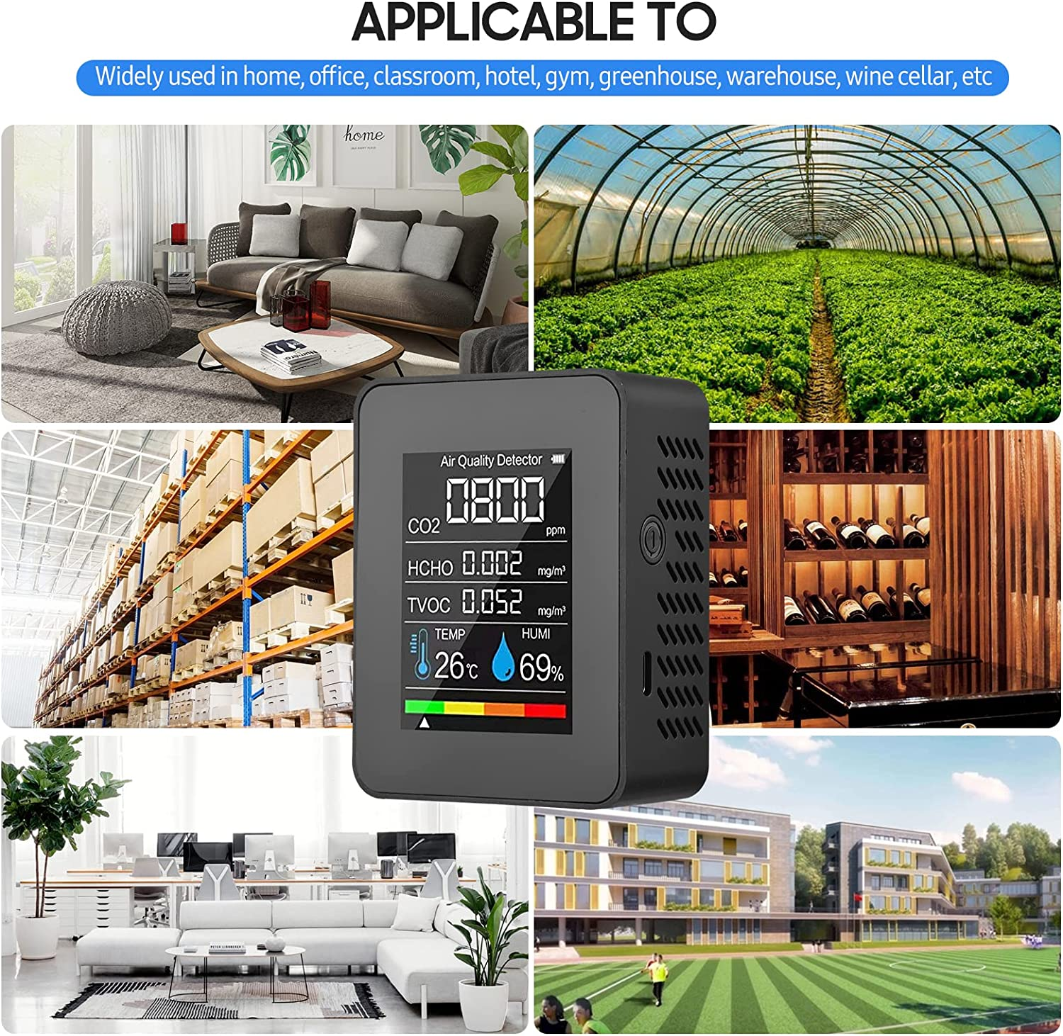 Portable Air Quality Monitor Indoor CO2 Detector 5 in 1 Formaldehyde HCHO TVOC Tester LCD Temperature Humidity Tester Rechargeable CO2 Alarm Meter for Room Office Greenhouse Warehouse image number 5