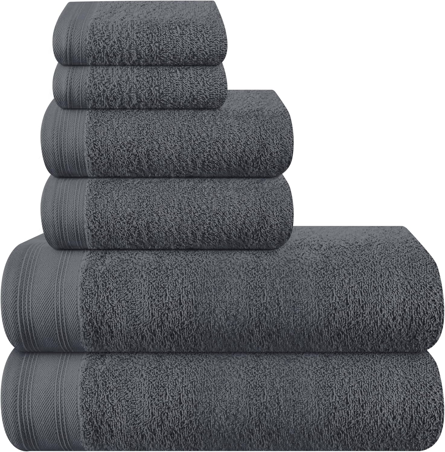 MALLONI Home Ultra Soft 6 Pack Cotton Towel Set, Contains 2 Bath Towels 28X55 Inch, 2 Hand Towels 16X24 Inch & 2 Wash Coths 12X12 Inch, Ideal Everyday Use, Compact & Lightweight - Black