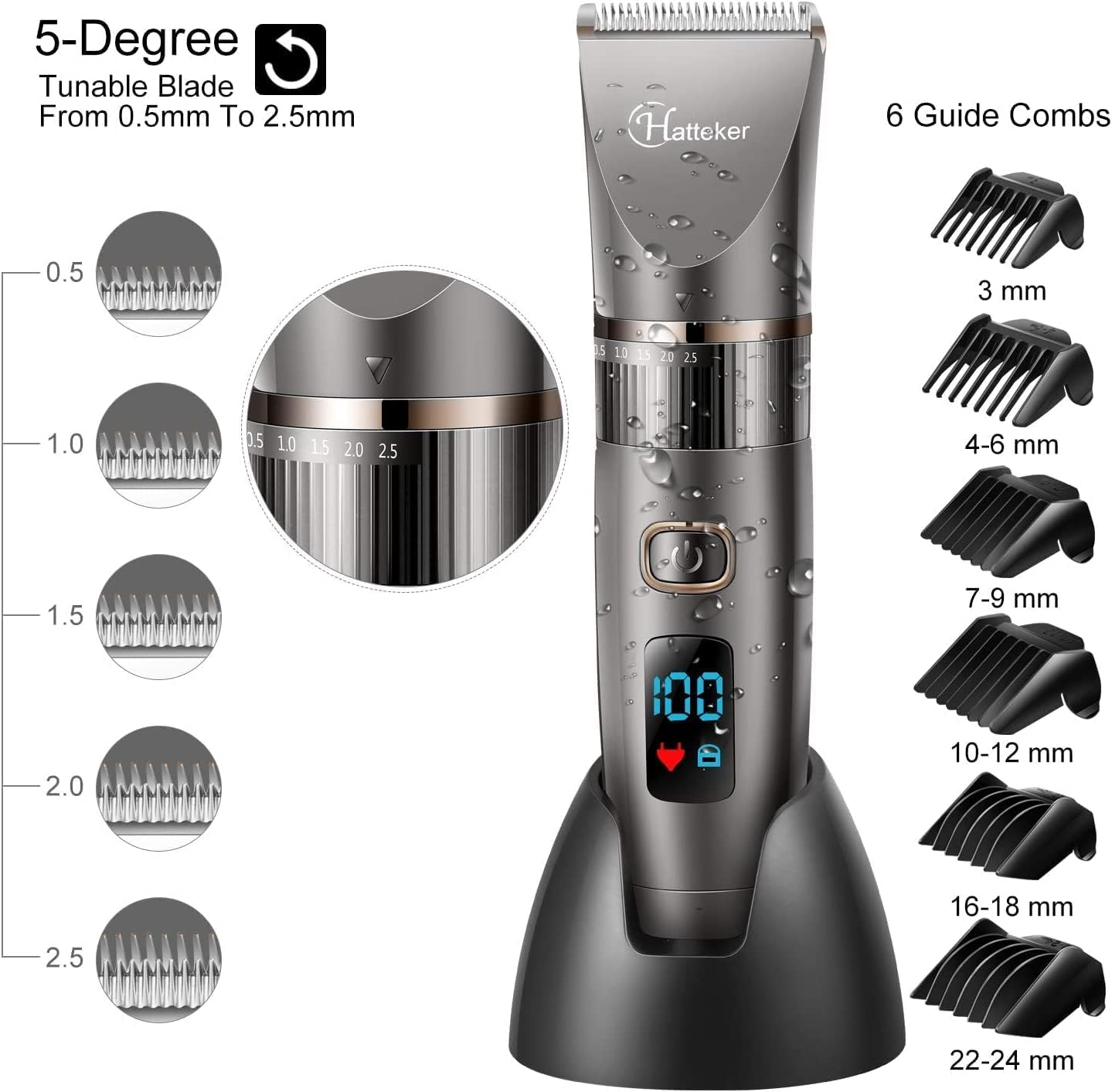 Hatteker Beard Trimmer for Men Professional Hair Clipper Hair Trimmer Shaver Haircut Detail Trimmer Hair Cutting Kit for Men Cordless Waterproof