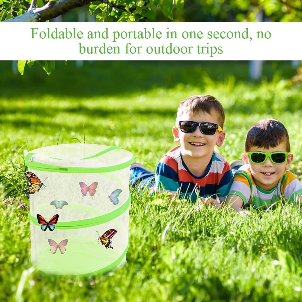 Butterfly Habitat Cage,Portable Insect Catcher Net,Foldable Mesh Cage,For Insect Watching and Catching,16 X 20 Cm