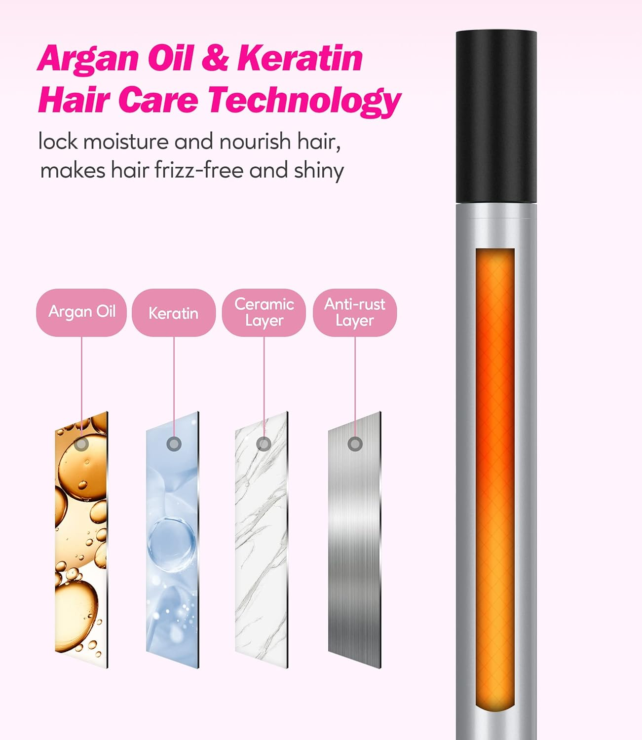 FARERY Small Curling Wand, 3/8 Inch Curling Iron for Short & Long Hair, Ceramic Small Barrel Curling Iron with Argan Oil & Keratin Infused, 30S Fast Heat Up, 12 Adjustable Temperature, Glove Included image number 2