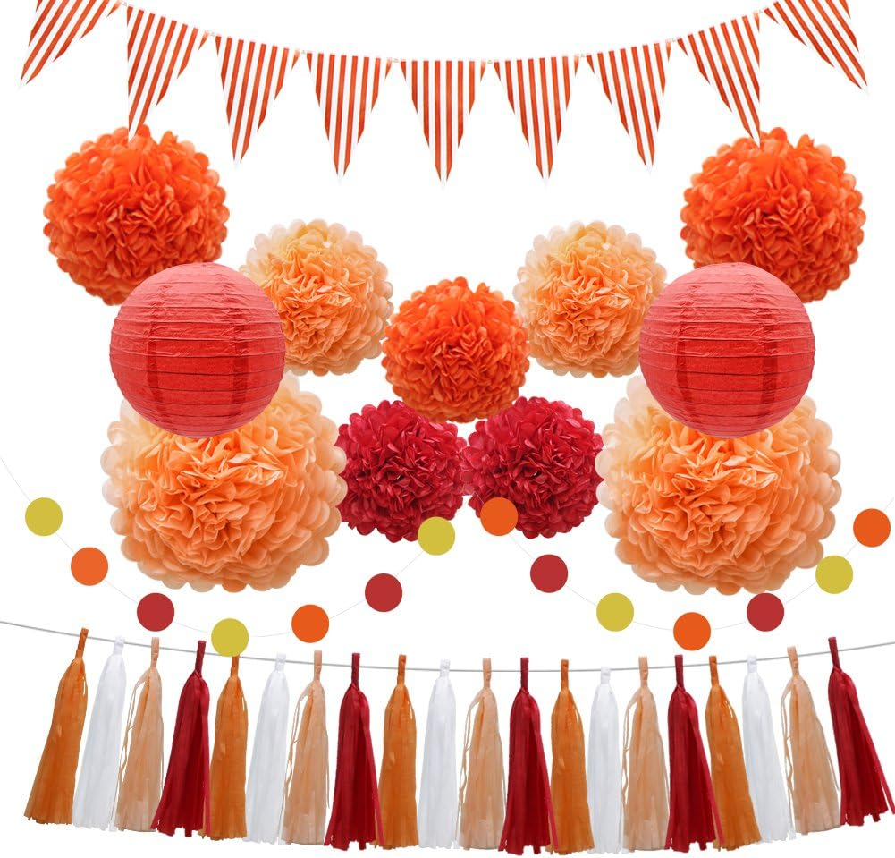 (Yellow) - 33Pcs Party Decoration Supplies Set, Yellow Tissue Paper Pom Poms Flowers Paper Lanterns Tassels Hanging Garland Banner Triangle Flag Bunting for Birthday, Bridal, Baby Shower, Wedding Graduation