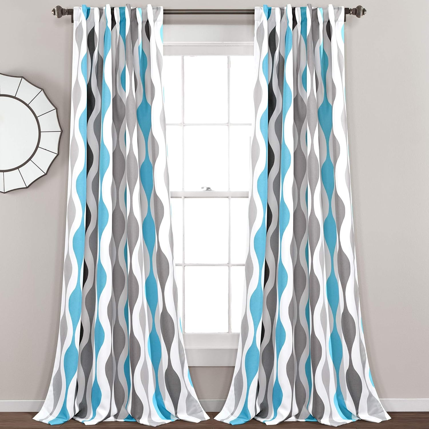 Lush Decor Rosalie Light Filtering Window Curtain Panel Set- Pair- Vintage Farmhouse & French Country Style Curtains - Timeless Dreamy Drape - Romantic Lace Trim - 54" W X 84" L, Blue