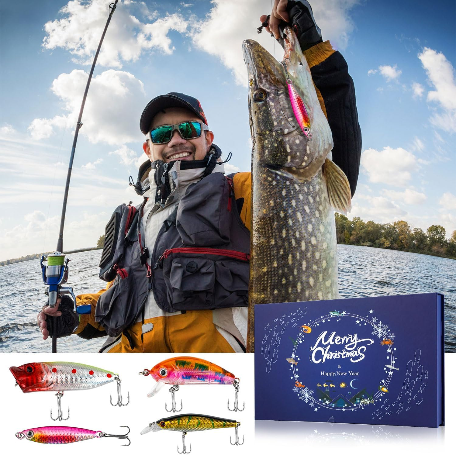 Fishing Advent Calendar 2025, 24 Days of Christmas Countdown Calendar, Fishing Lures Set for Fisher Adult Men Teen Boys, Soft Lures Spoons Minnow Xmas Surprise Gift(Random Style) image number 5