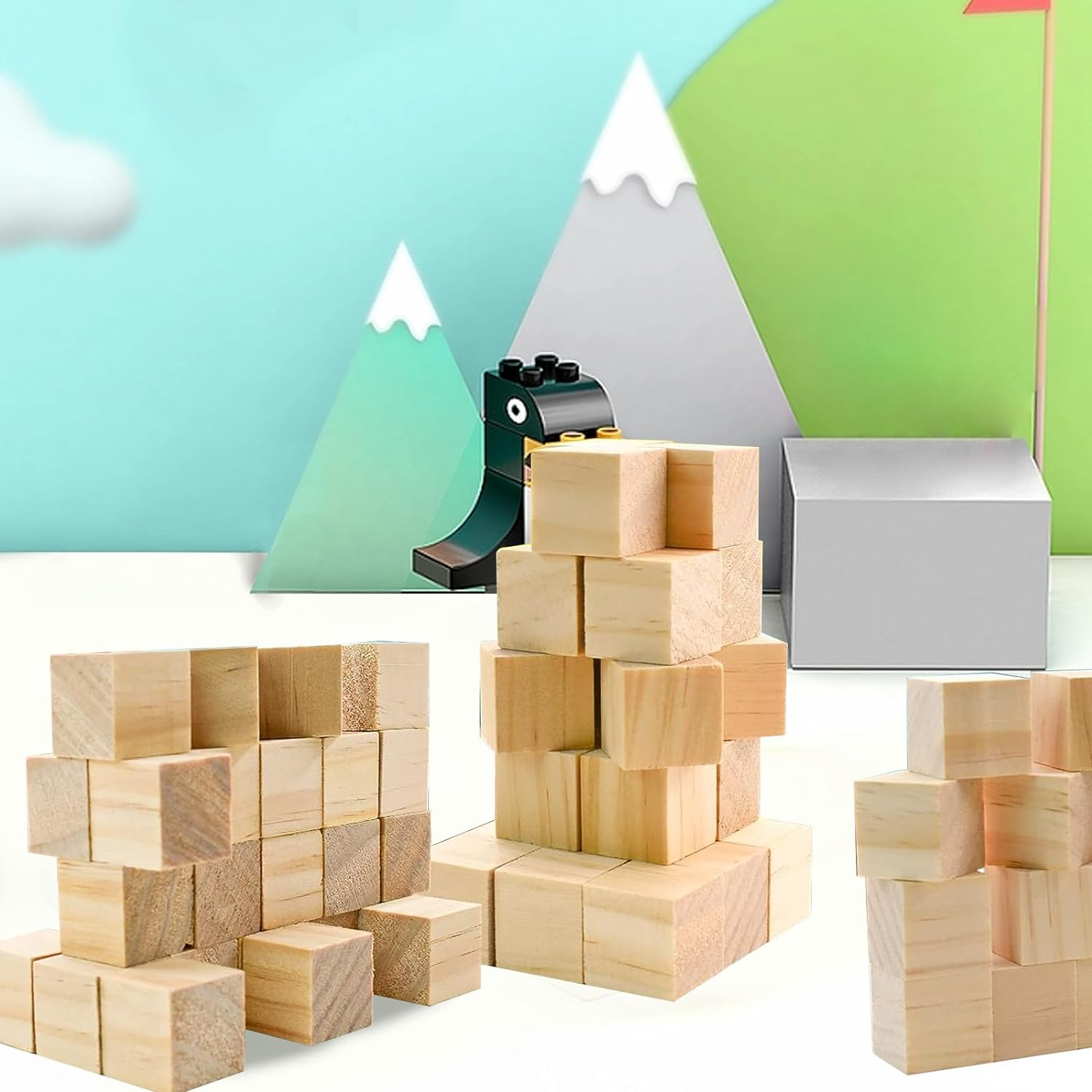 Enkrio Wood Blocks for Crafts 3/4 Inch Wooden Cubes Pack of 100 Unfinished Wood Square Blocks for DIY Projects image number 6