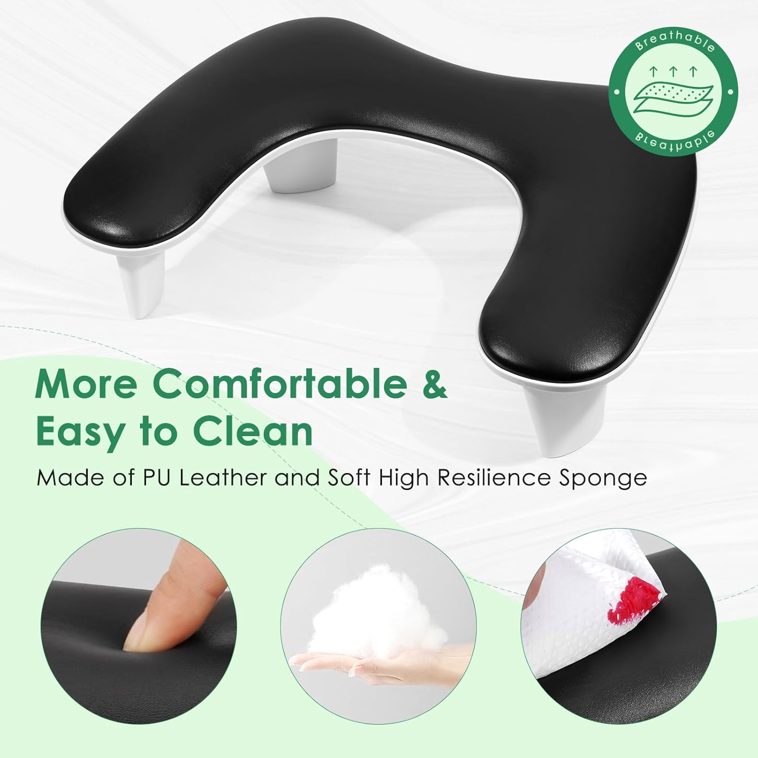 LIONVISON Arm Rest for Nails Tech U Shaped - Comfortable Manicure Nail Hand Rest Pillow Cushion, PU Leather Nail Armrest Stand for Acrylic Nail Art Tech, Quick Installation, Black