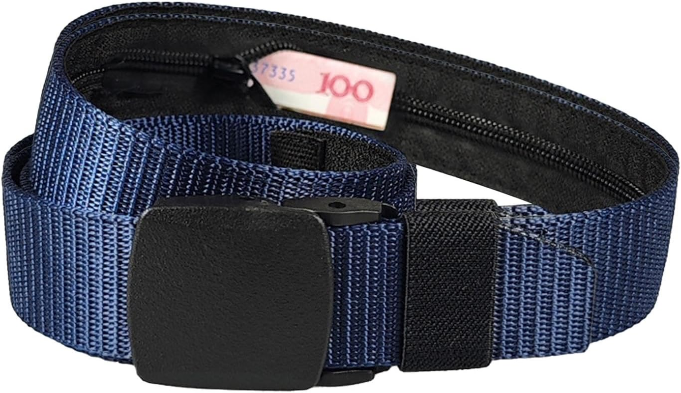 Travel Safety Belt, Travel Bag Belt, Cashsafe Anti-Theft Travel Wallet Belt - Belt with Money Compartment, Safety Money Belt for Valuables, Breathable Waist Belt for Valuables, Bar, Darkblue, Siehe