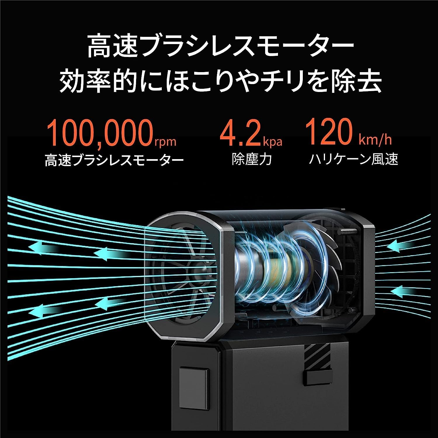 VSGO V-EB012-S1 Electric Air Duster, 100,000 RPM, 3 Levels Wind Power Adjustment, Maximum Wind Speed of 13.5 Ft (34.5 M/S) Smartphone Size, Compact, LED Light, USB Type-C Charging, Air Pump, Cleaning image number 2