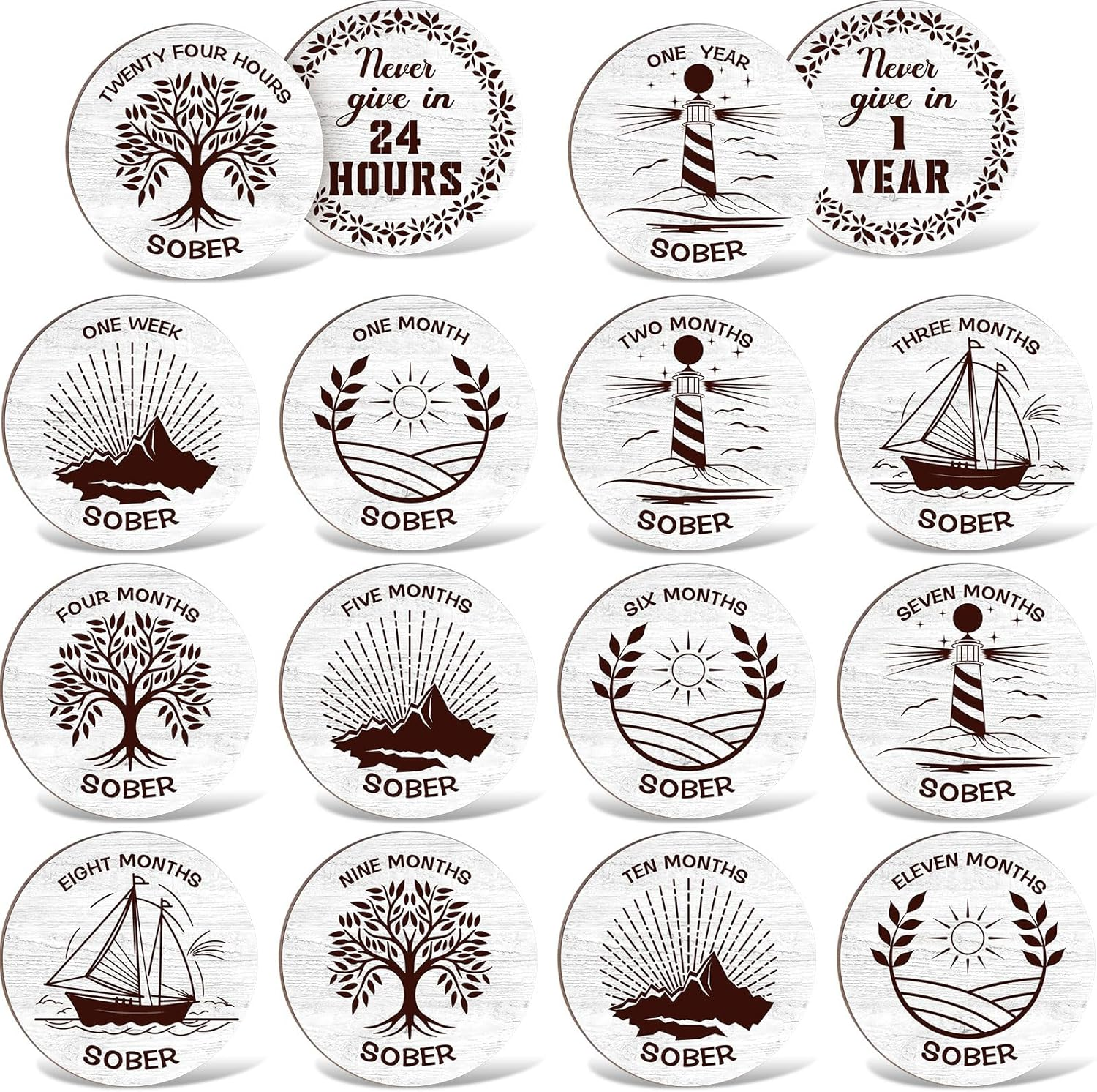 28 Pcs Wooden Sobriety Coin Gift Set, Recovery Sobriety Chip One Year AA Chips and Medallions Anniversary Sobriety Gifts for Men Alcoholics Anonymous Addiction Recovery Gift(White)