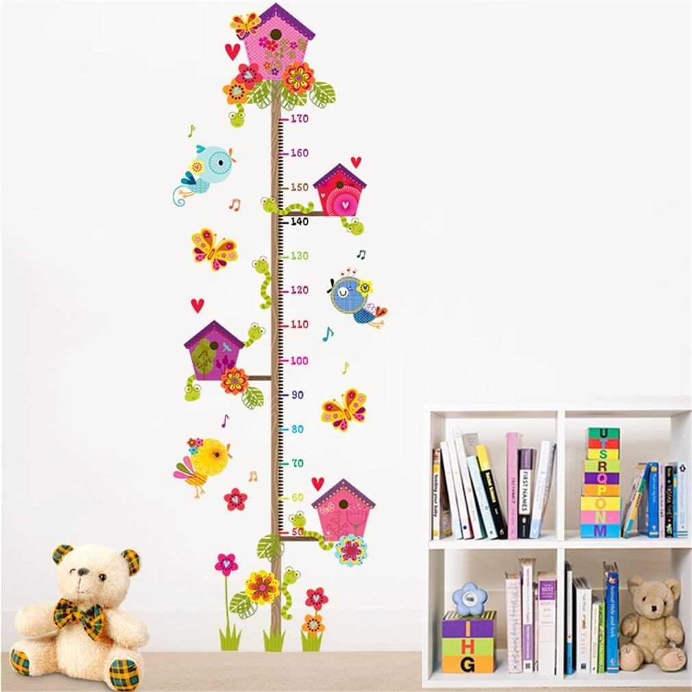 Height Growth Chart Stickers for Kids, Cute Tree Birds Butterflies Cartoon Wall Stickers, Height Measurement Wall Decals Art Decoration for Baby Boys Girls Kids Bedroom Living Room Nursery Playroom image number 6