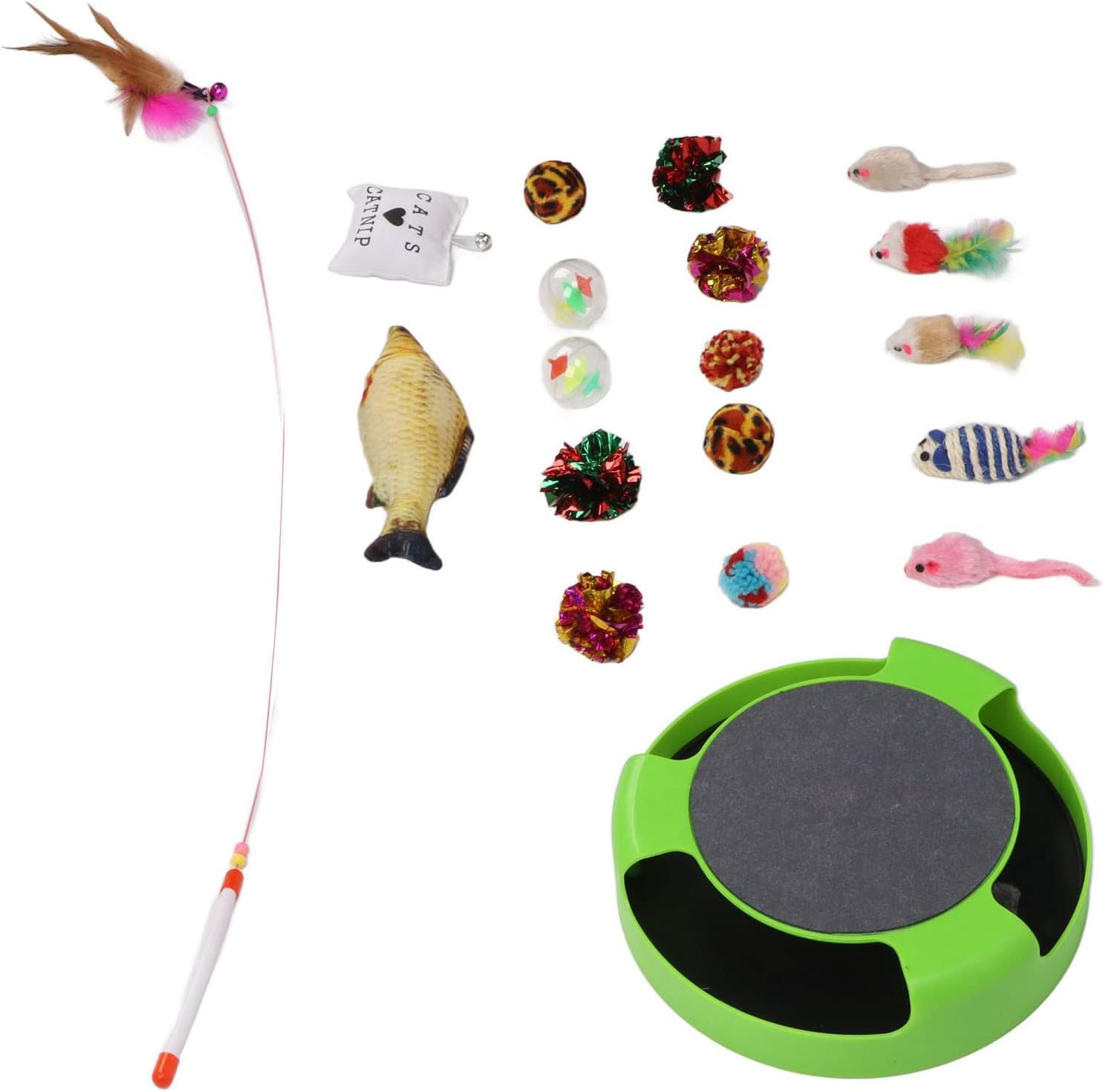 19Pcs Cat Mouse Catching Toys, Plastic Feather Plush Cat Scratching Mouse Plate Toy, Interactive Cat Toy Rotating Mouse Pet Toy Cat Stick Cat Toys Pet Cat Toy Set for Cat Kitty image number 4