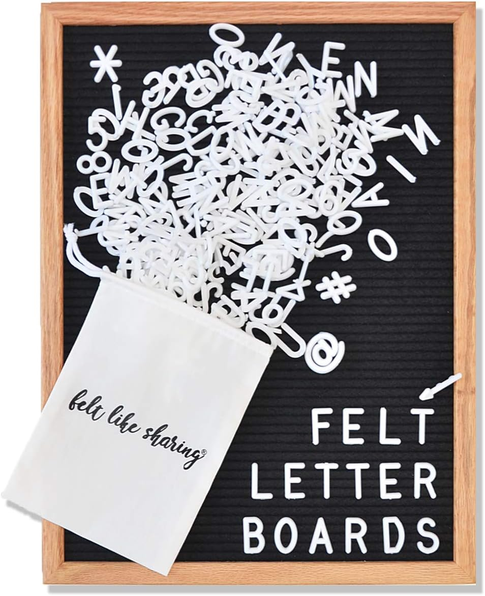 Felt Letter Board 10X10 Inches. Changeable Letter Boards Include 300 Plastic Letters & Oak Frame. 10"X10" Colorblock Black & White
