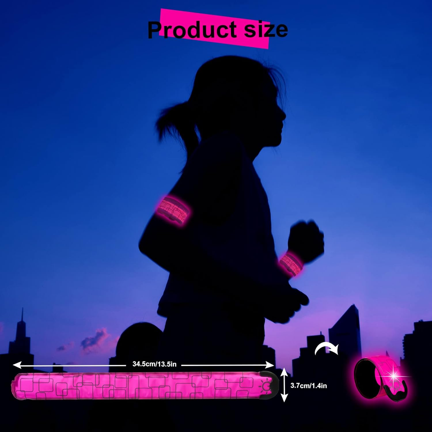 TRAYIU LED Safety Wristband Lights - 2 Pack Rechargeable Light up Arm Ankle Band Kids Magic Slap Glow Bracelets Reflective Belt High Visibility for Night Cycling Walking Joggers Running Gear - Green image number 2