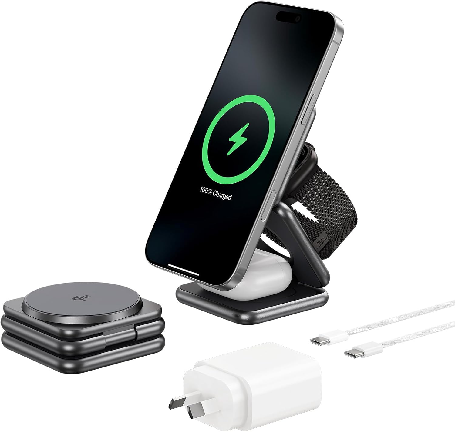KU XIU X40 Turbo Qi2 25W Magnetic Wireless Charger, Foldable 3-In-1 Wireless Charging Station for Iphone 17/16/15/14/13/12, 5W for Apple Watch & Airpods, Aluminum Alloy Design, 45W Adapter Included