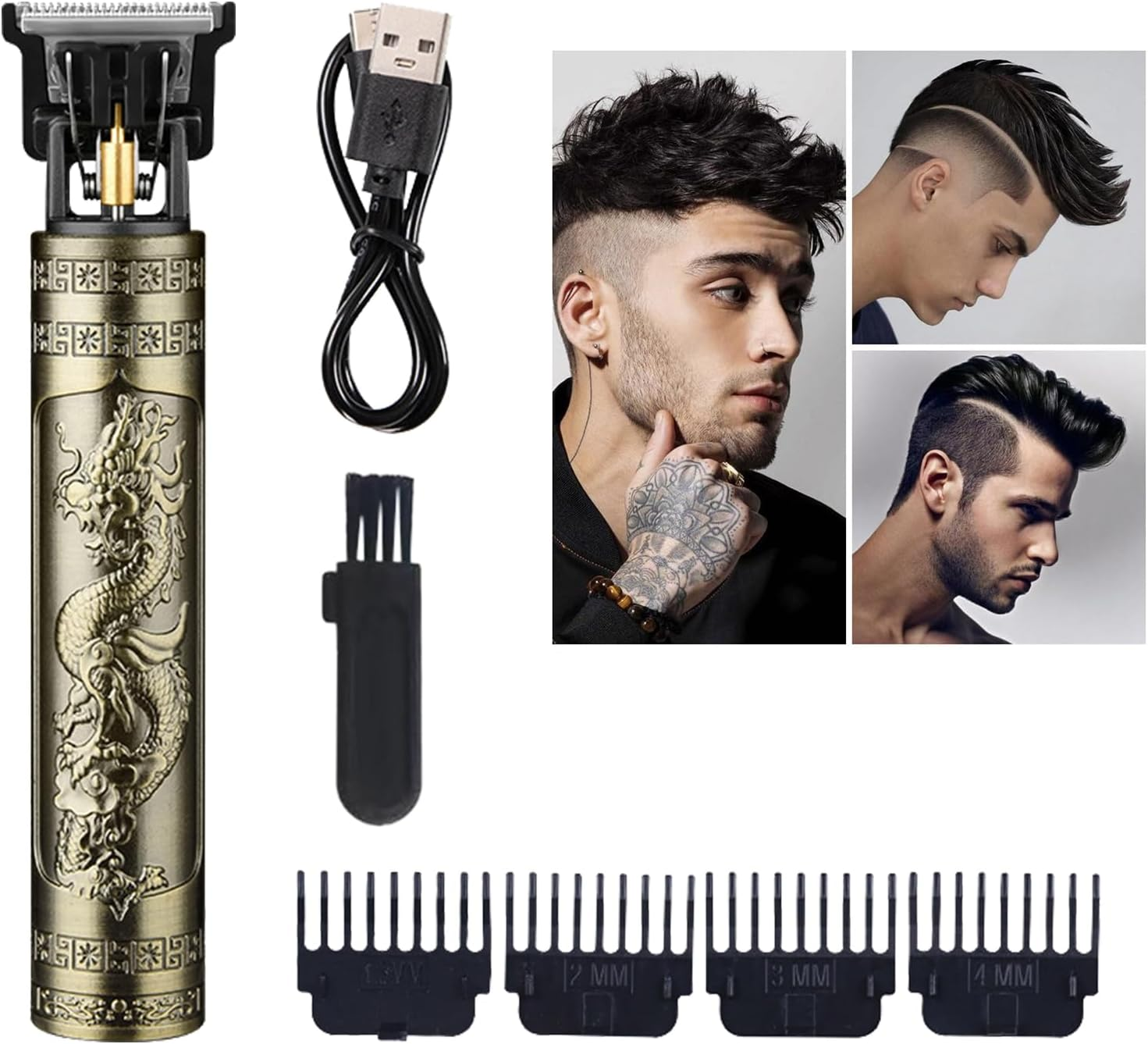 Doukesh Professional Hair Trimmer Set, Men'S Hair Trimmer with Guide Combs, Beard Trimmer, T-Shaped Trimmer, Rechargeable, Gold