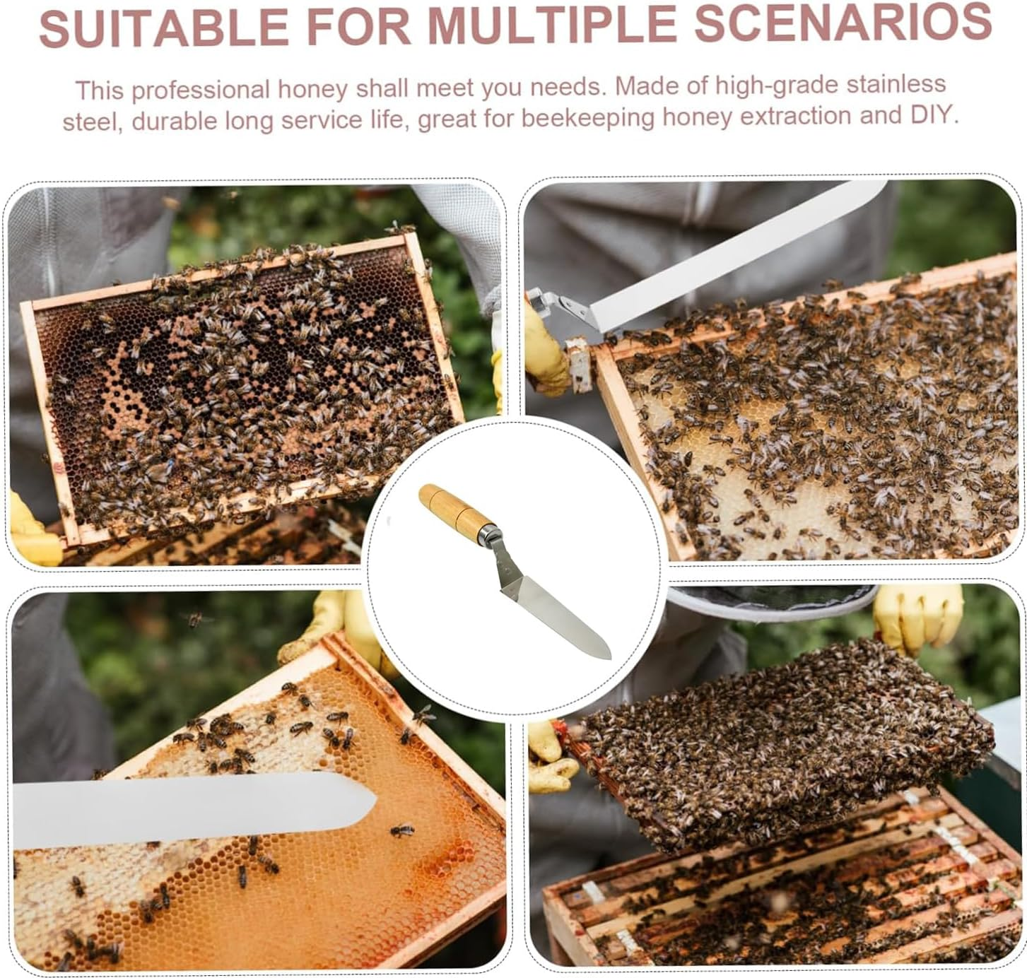 Professional Stainless Steel Uncapping Knife with Comfortable Wooden Handle, Efficient Beekeeping Tool for Easy Honey Harvest & Hive Frame Scraping image number 4
