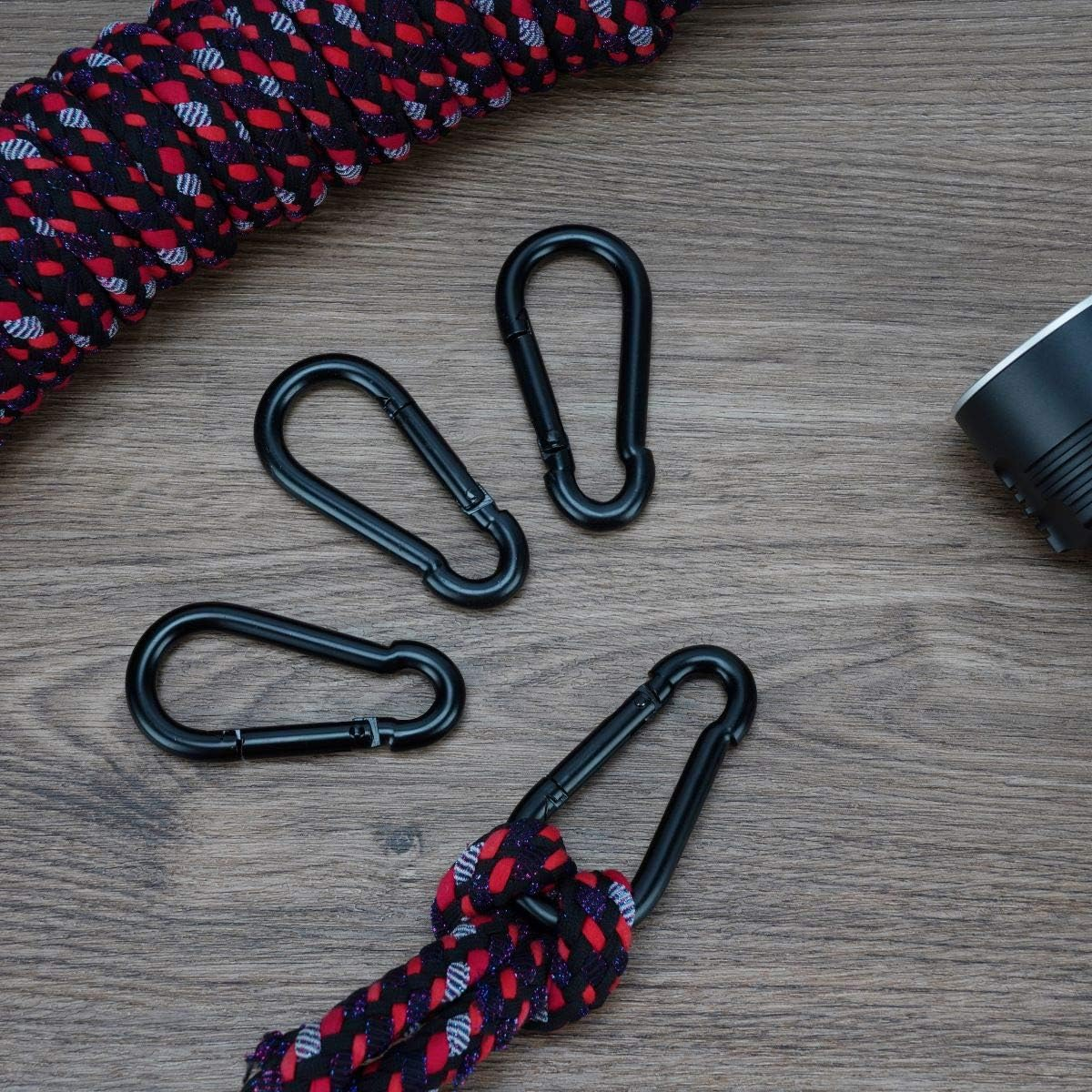 Carabiner 3 Inch Black Spring Snap Hook Steel Clip Link Buckle Heavy Duty 8X80Mm 4Pcs for Outdoor Camping Hiking Hammock Swing image number 4