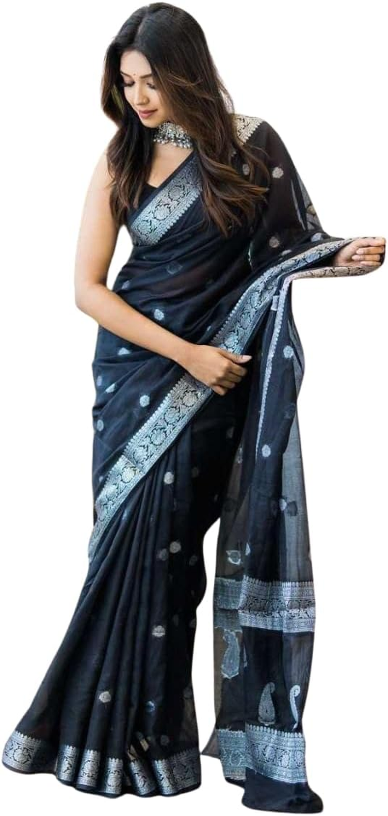 C J Enterprise Women'S Pure Soft Cotton Silk Saree Kanjivaram Style with Blouse Piece for Wedding (Fatima)