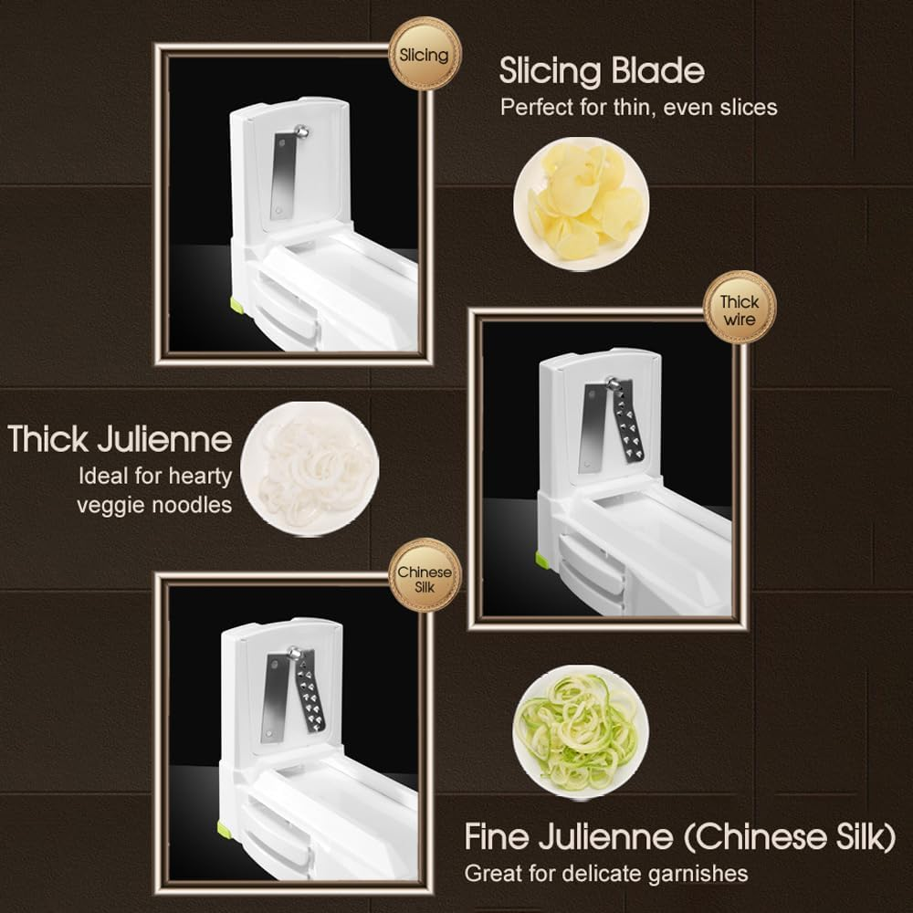 Leona Co Manual Spiral Vegetable Slicer with 5 Blades &ndash; Zoodle Maker, Handheld Spiralizer for Zucchini, Carrots, Cucumbers & More