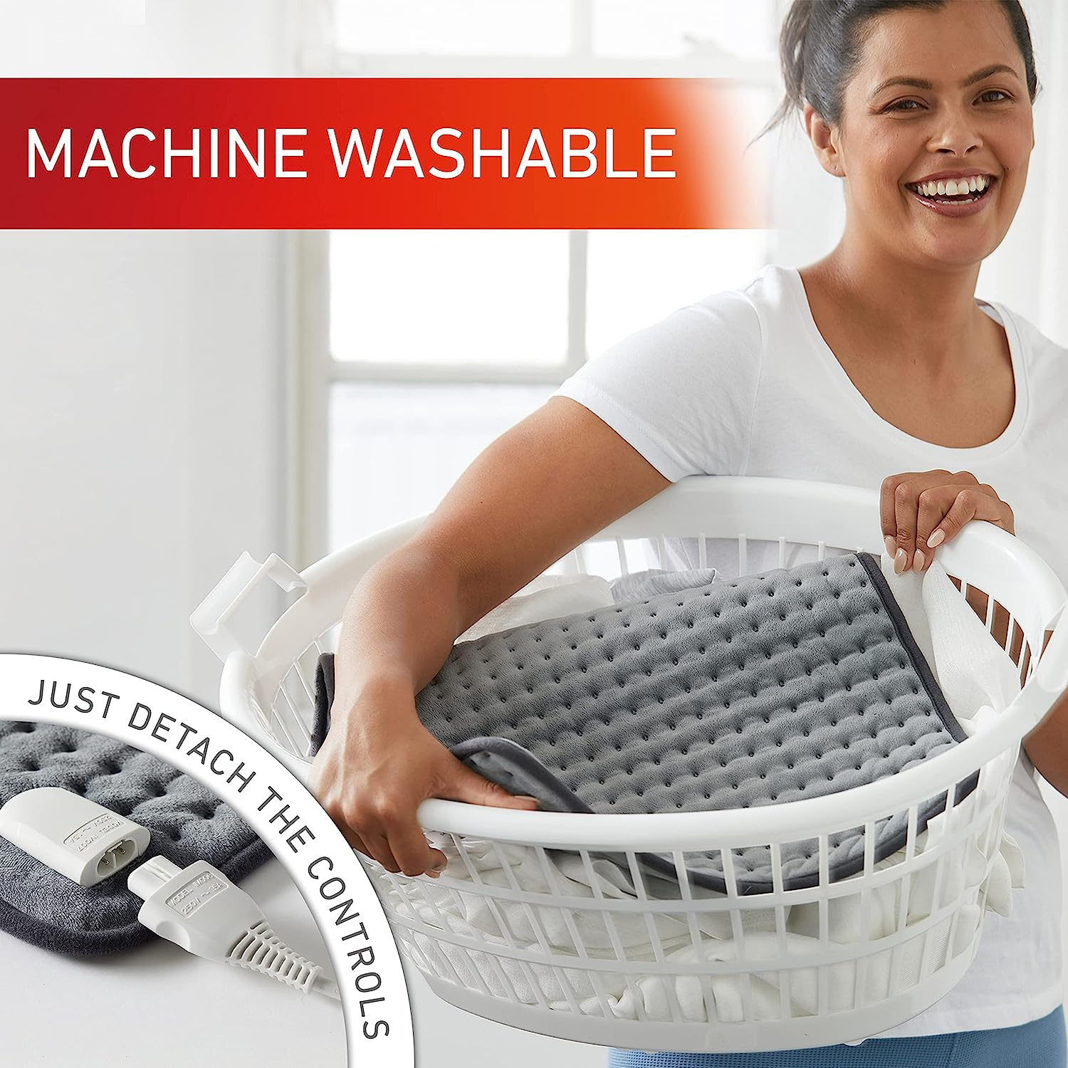 Sunbeam Multipurpose Electric Heating Pad XL |38X50Cm, Wide Coverage, 5 Heat Settings to Soothe Muscles, Fast Heat-Up, Consistent Temperature, Soft Washable Fabric, Wellness Product, Grey (HPM5100) image number 4