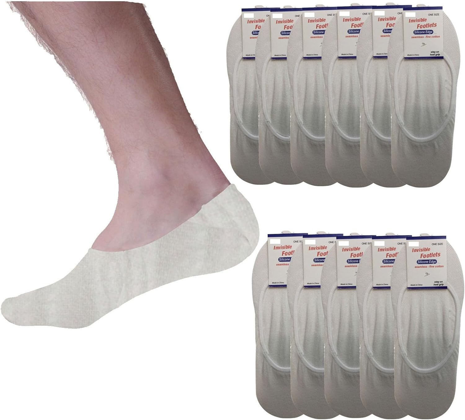 Heel Grip Invisible Footlet Seamless Cotton Socks, White, Size 2-8 (12 Pairs) image number 1