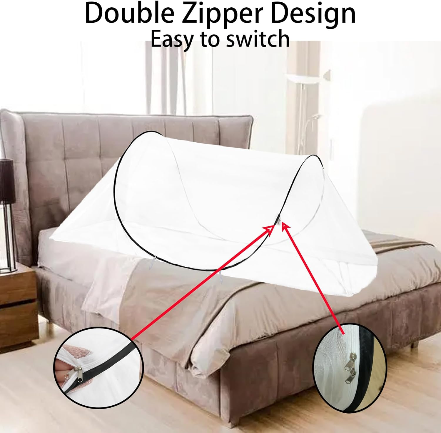 CMINGJ Large Pop up Mosquito Tent, Portable Foldable Mosquito Net for Bed Camping Travel Patio，Mosquito Net for Adults Baby (78 * 39 * 27Inch) (Black Adjustable Size) image number 3