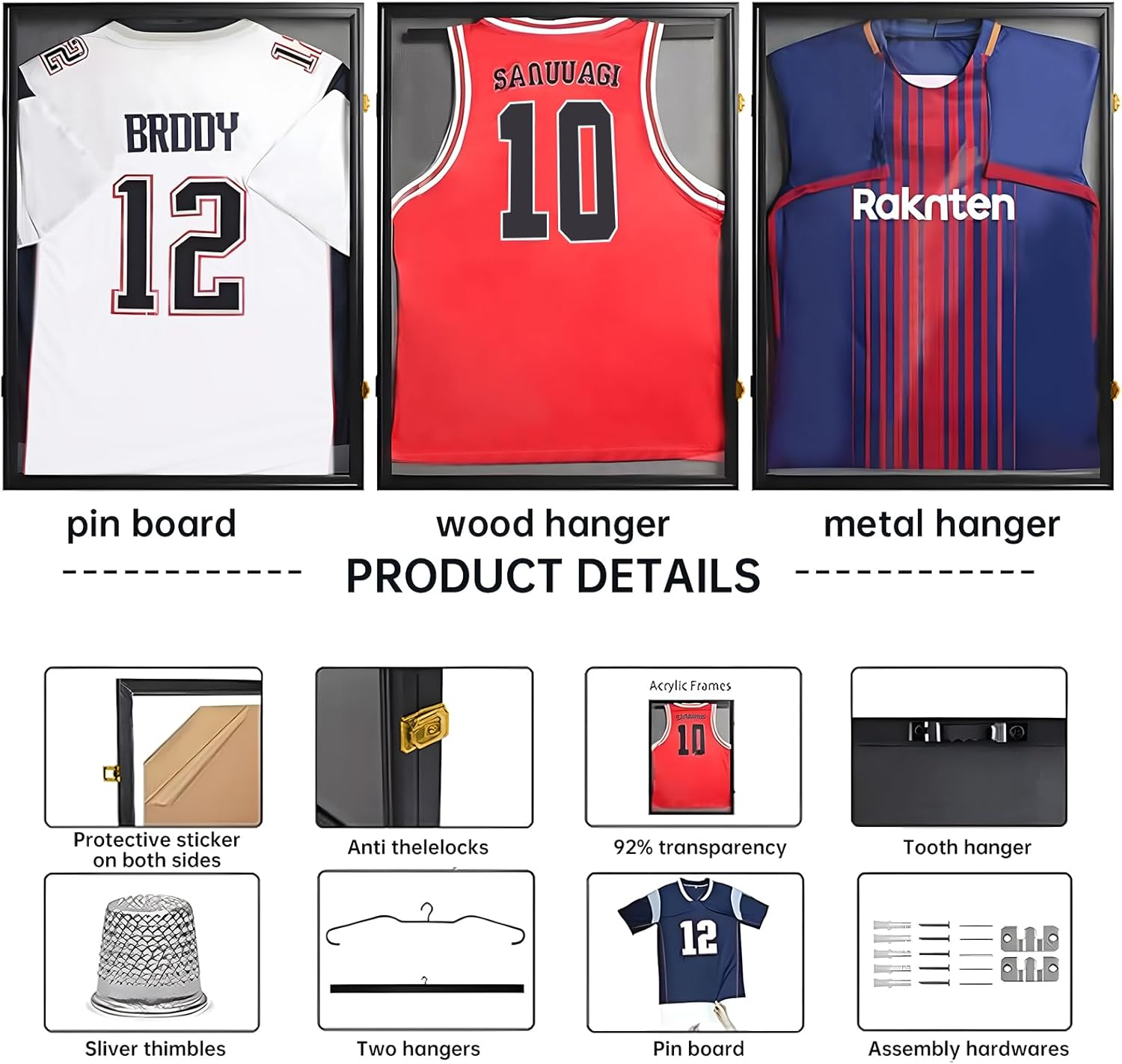 2 Set Jersey Display Frame Case Lockable, Large Sport Jersey Shadow Box with UV Protection Acrylic and Hanger for Baseball Basketball Football Soccer Hockey Shirt and Uniform,Black image number 3