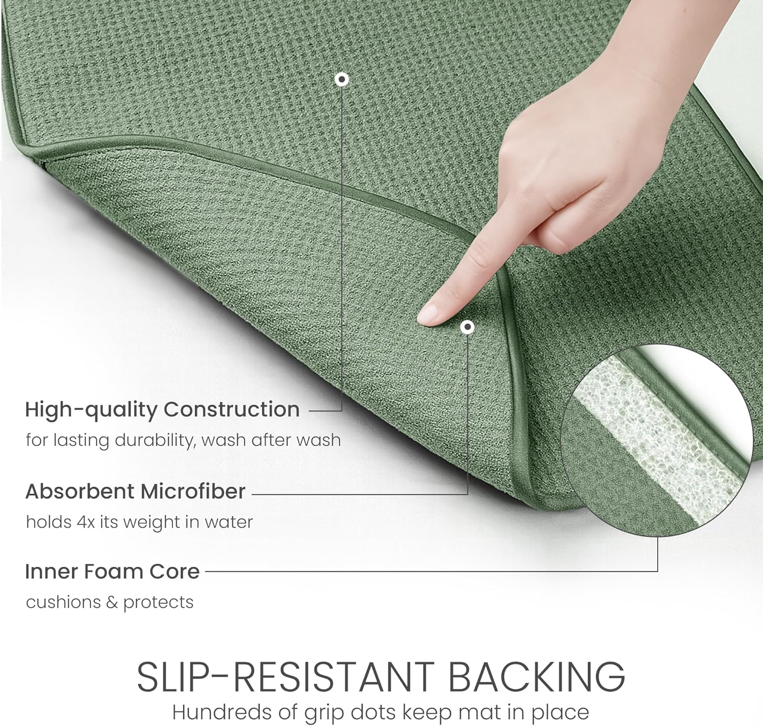 Bellemain XXL Dish Mat 24" X 17" ( LARGEST MAT ) Microfiber Dish Drying Mat , Super Absorbent ( Green ) image number 1