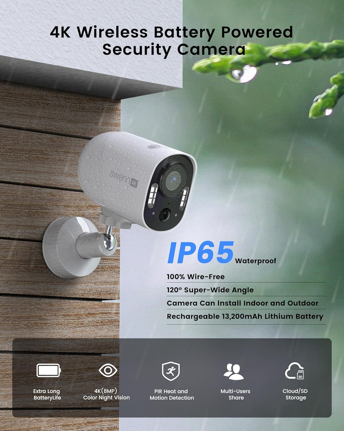 Swann Xtreem 4K Wireless Security Camera, Indoor, Outdoor, Night Vision, 2-Way Talk, Siren Heat & Motion Detection, Swann Security App - SWIFI-4KXTRM image number 5
