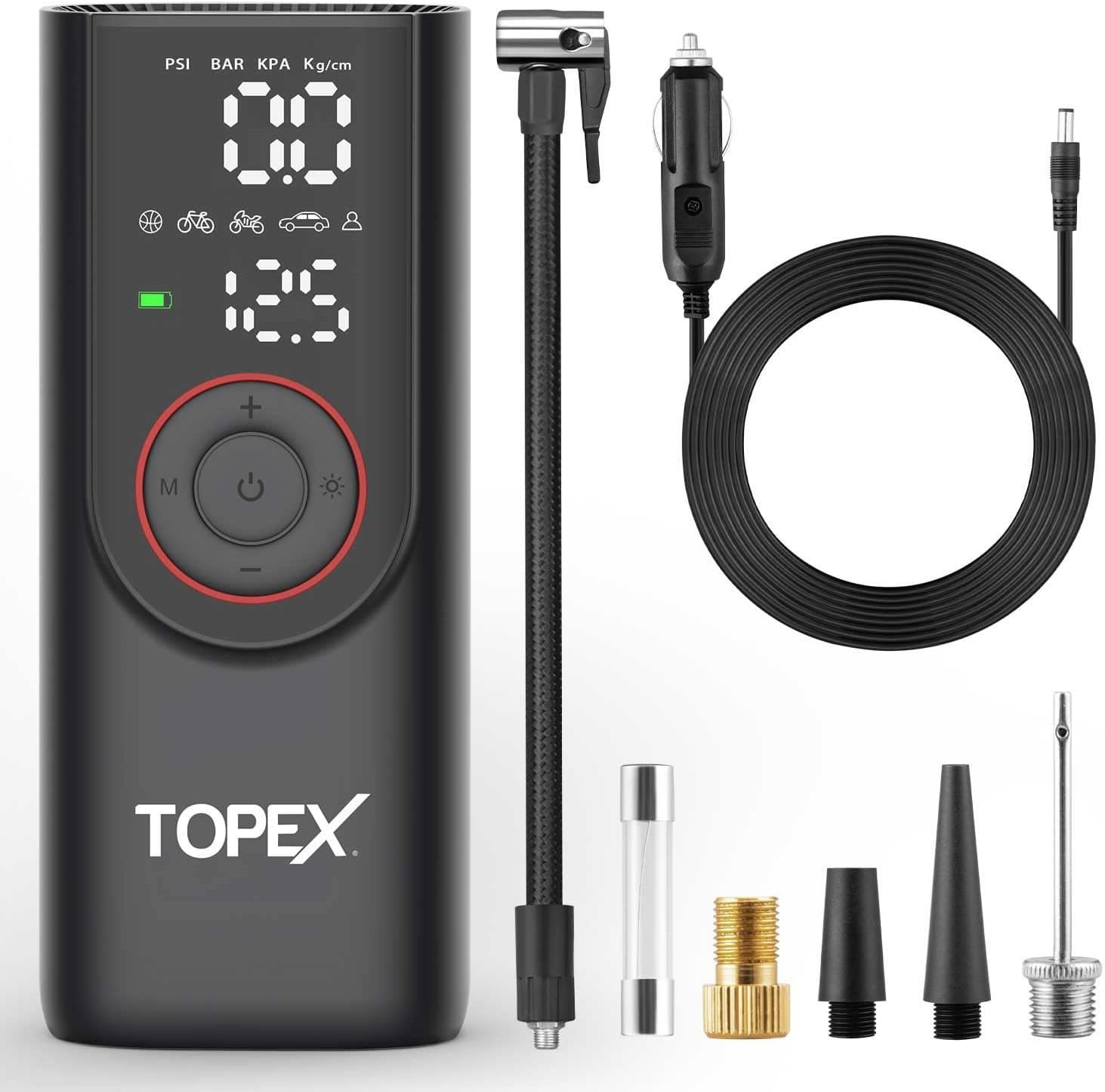 TOPEX 12V Car Tyre Inflator Portable Air Compressor Cordless Air Pump 150PSI Air Pump Dual Power Electric Tyre Pump with LED Light & LCD Display for Car/Motorcycle/Bike/Ball/Custom image number 4