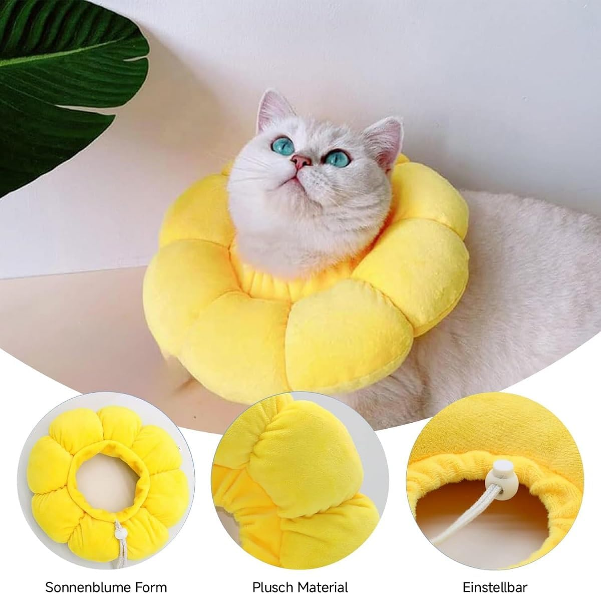Kiuiom Pet Protective Collar, Cat Recovery Cone, Soft Yellow Cotton, Adjustable Size M (13-27Cm), Sunflower Shape, Anti-Bite, Post-Surgery & Injury Protection image number 6