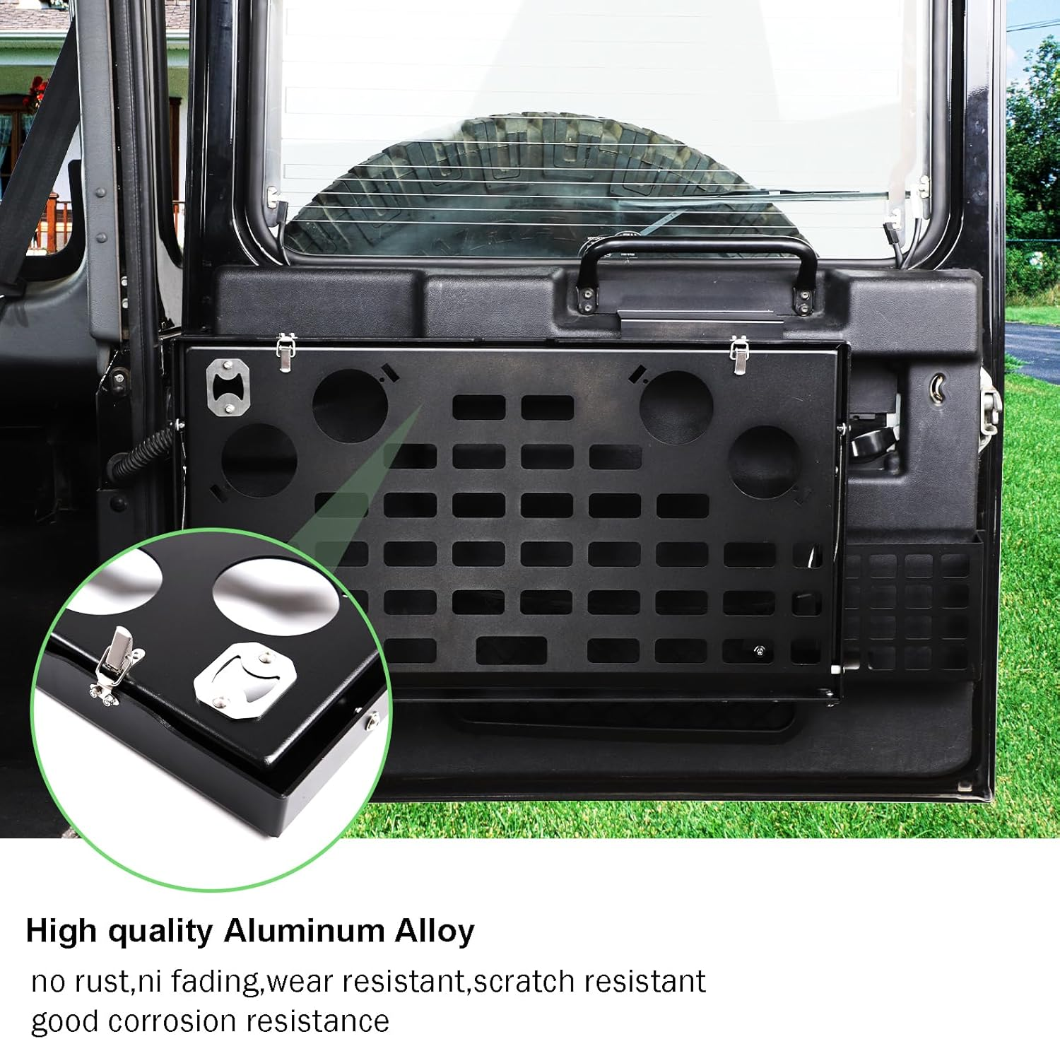 Tailgate Table Compatible with Land Rover Defender 90 110 130 2004-2018, Black Rear Foldable Shelf Storage Cargo Luggage Holder image number 4