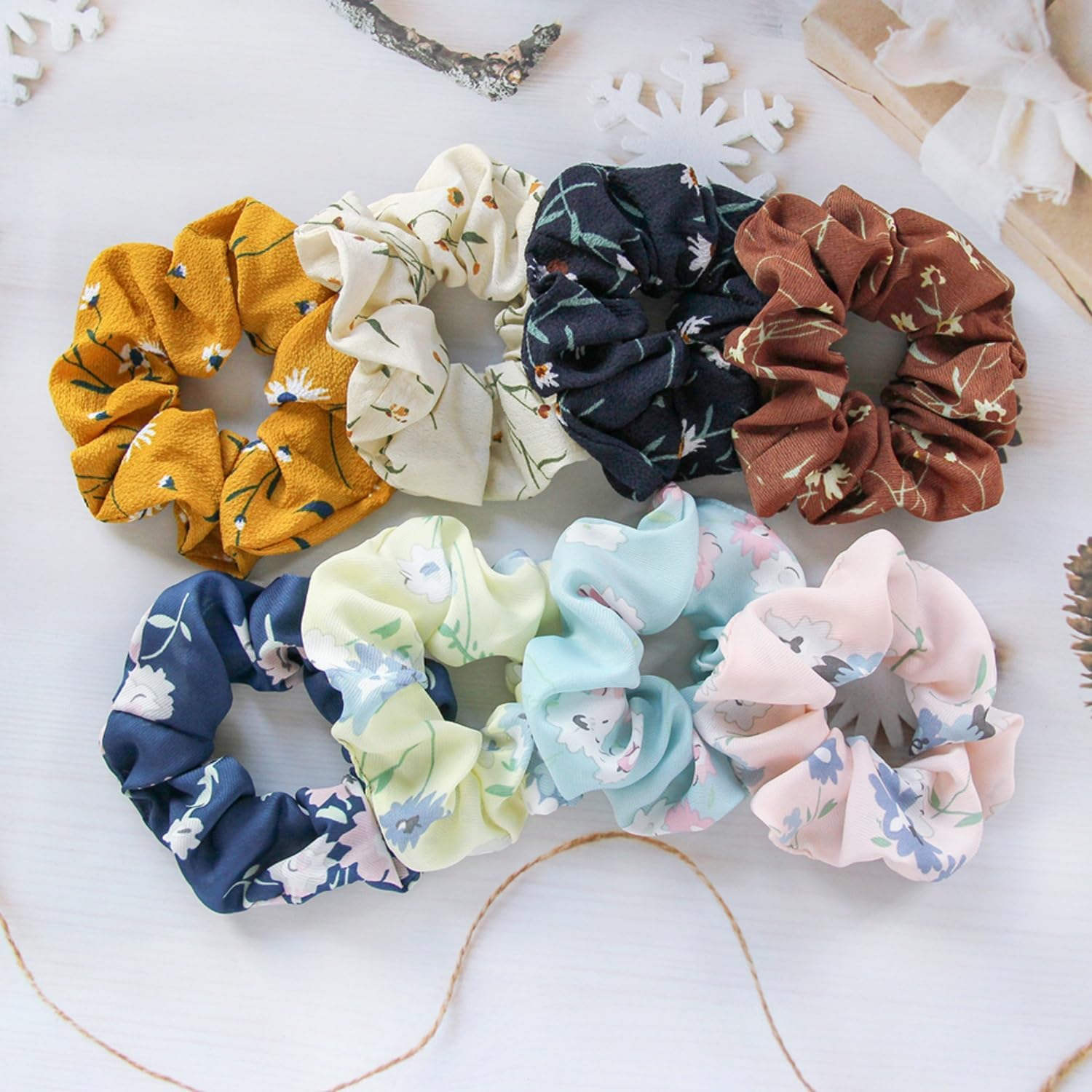 Fenglin-Joy Scrunchies Chiffon Hair Bobbles Pack of 8 Scrunchies Colourful Chiffon Girls Scrunchie Fabric for Women and Girls image number 5