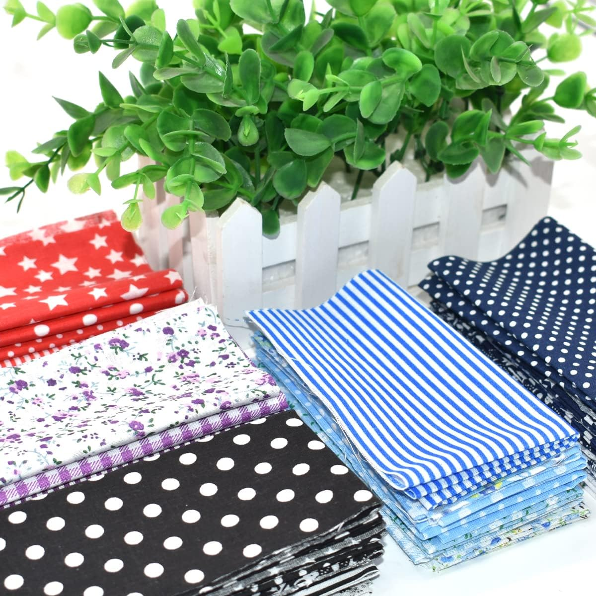 9.8X 9.8 Cotton Print Fabric Bundle Squares Pre-Cut Multicolor Design Printed Quilting Sewing Floral for Quilting Patchwork DIY Craft Scrapbooking Cloth (Red/Yellow/Green/Blue/Pink/Purple/Black/Navy) image number 4