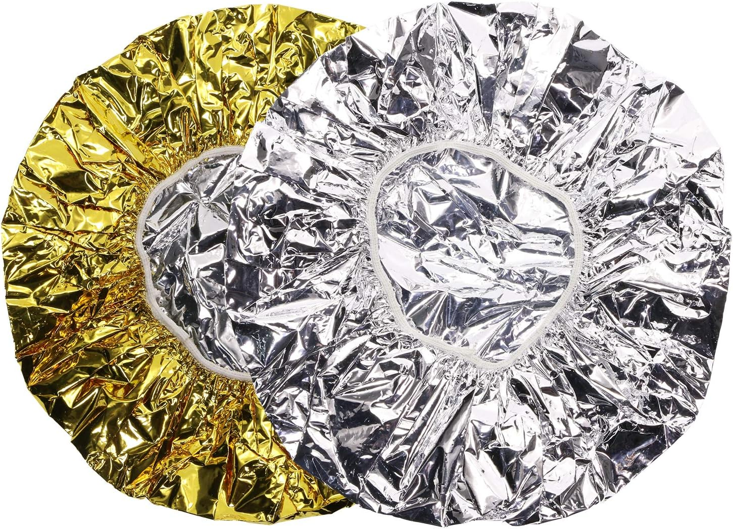 Tupalizy 4PCS Deep Conditioning Heat Cap Aluminum Foil Shower Cap for Women Natural Hair Dying Lifting Color Hot Oil Treatments Processing Caps for Nourishing Hair Salon Spa Home Use, Gold and Silver image number 3