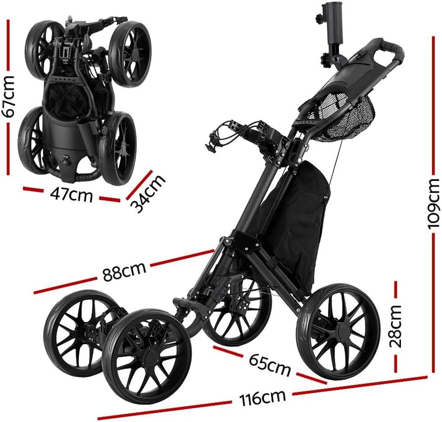 Everfit Golf Buggy Foldable Trolley Golf Cart Wheels Umbrella Bottle Holder image number 2