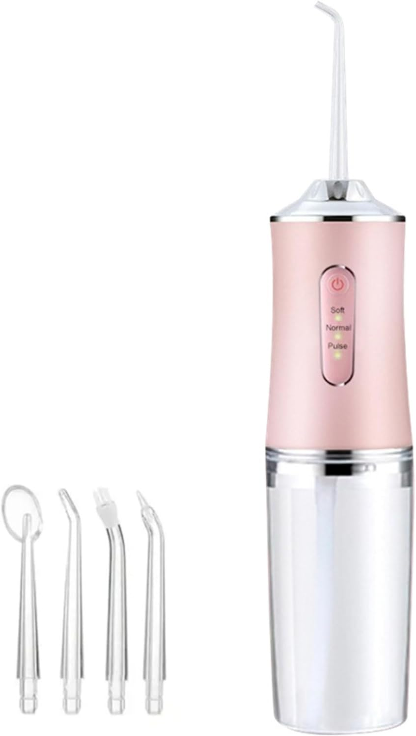 Water-Flosser-Teeth-Cleaner, Rechargeable - Waterproof, Portable Cordless Dental Oral Irrigator, Water Flossers for Teeth, 3 Modes 4 Nozzles, for Home&Travel (Pink)