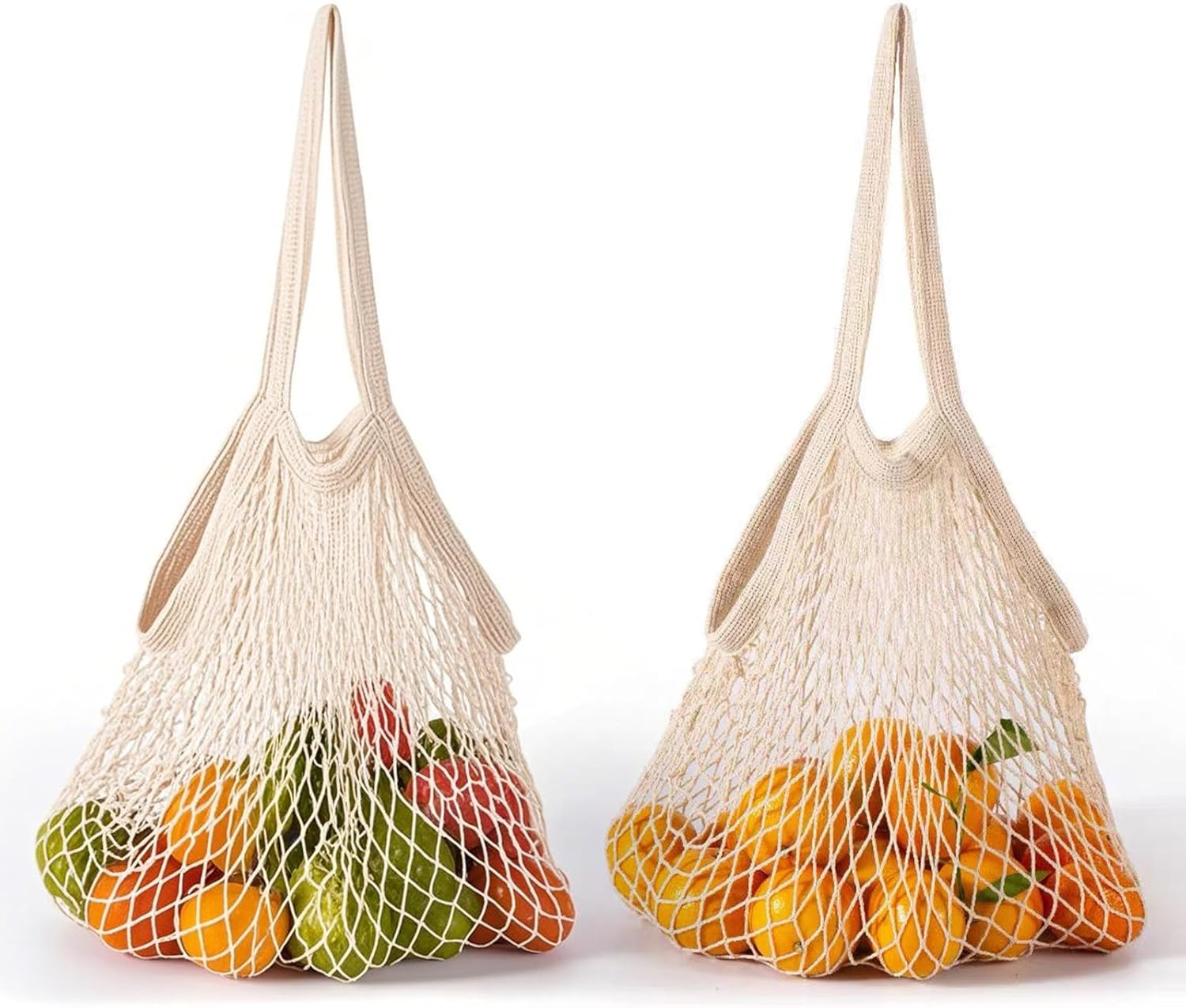 Mesh Grocery Bags 2 Pack Reusable Shopping Bags Extra Large Produce Bags Long Handle Net Tote Bags 100% Cotton String Bags Lightweight Organizer Portable Washable Bags for Fruit Vegetable Storage image number 4