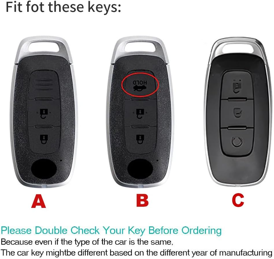 Ontto 3 Buttons Leather Key Fob Cover Fit for Nissan Qashqai Altima Teana Ariya X-Trail T33 Qashqai J12 2022 2023 Keychain Accessories Zinc Alloy Smart Key Case Shell Holder Bag Keyring Red A - A-Red image number 2